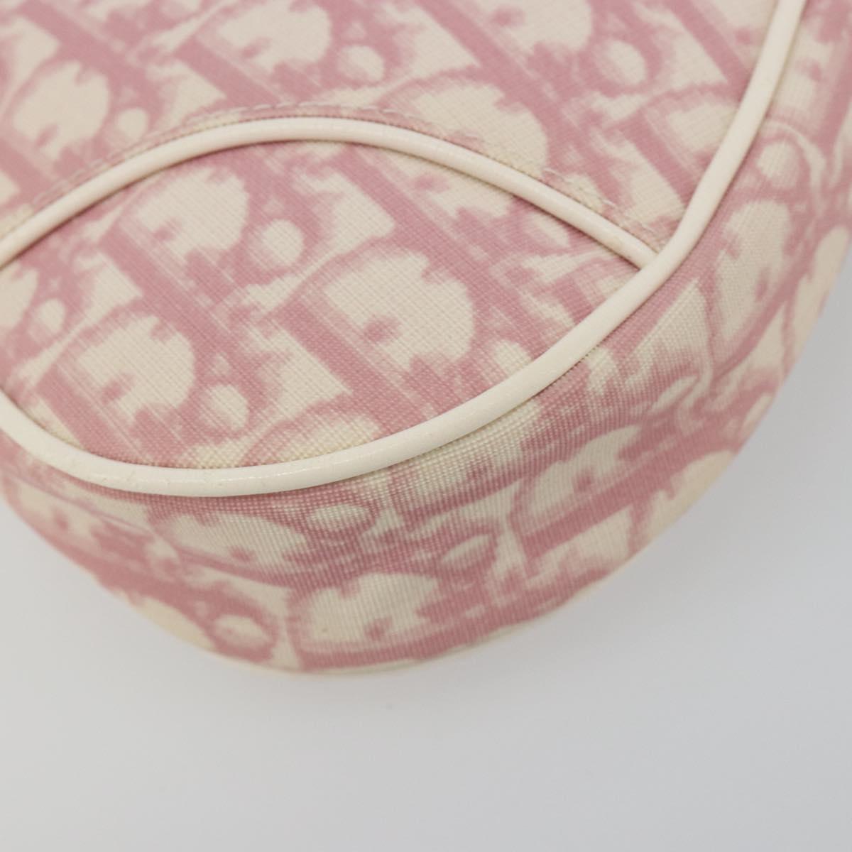 Christian Dior Trotter Canvas Saddle Pouch PVC Pink Silver Auth am11788A