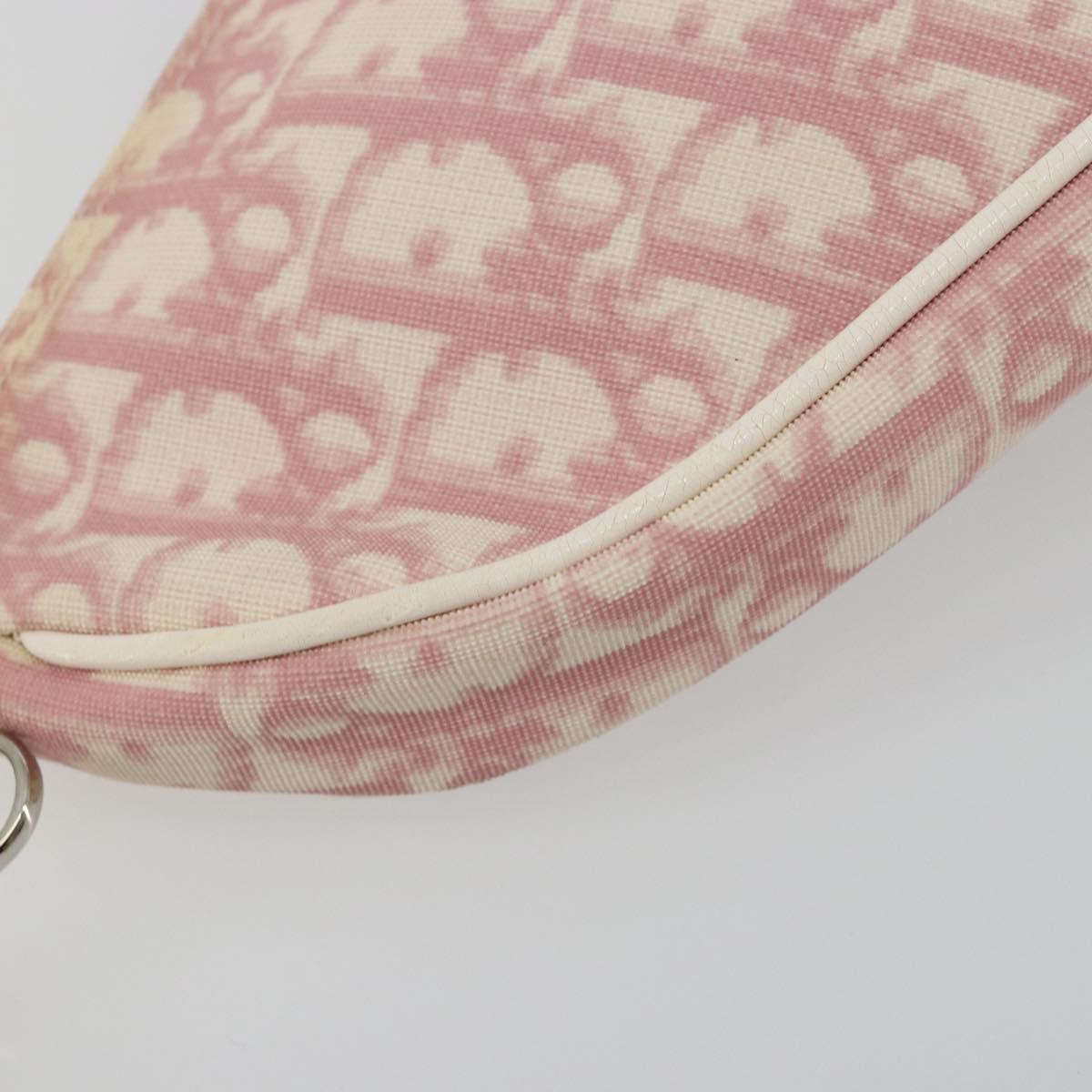 Christian Dior Trotter Canvas Saddle Pouch PVC Pink Silver Auth am11788A