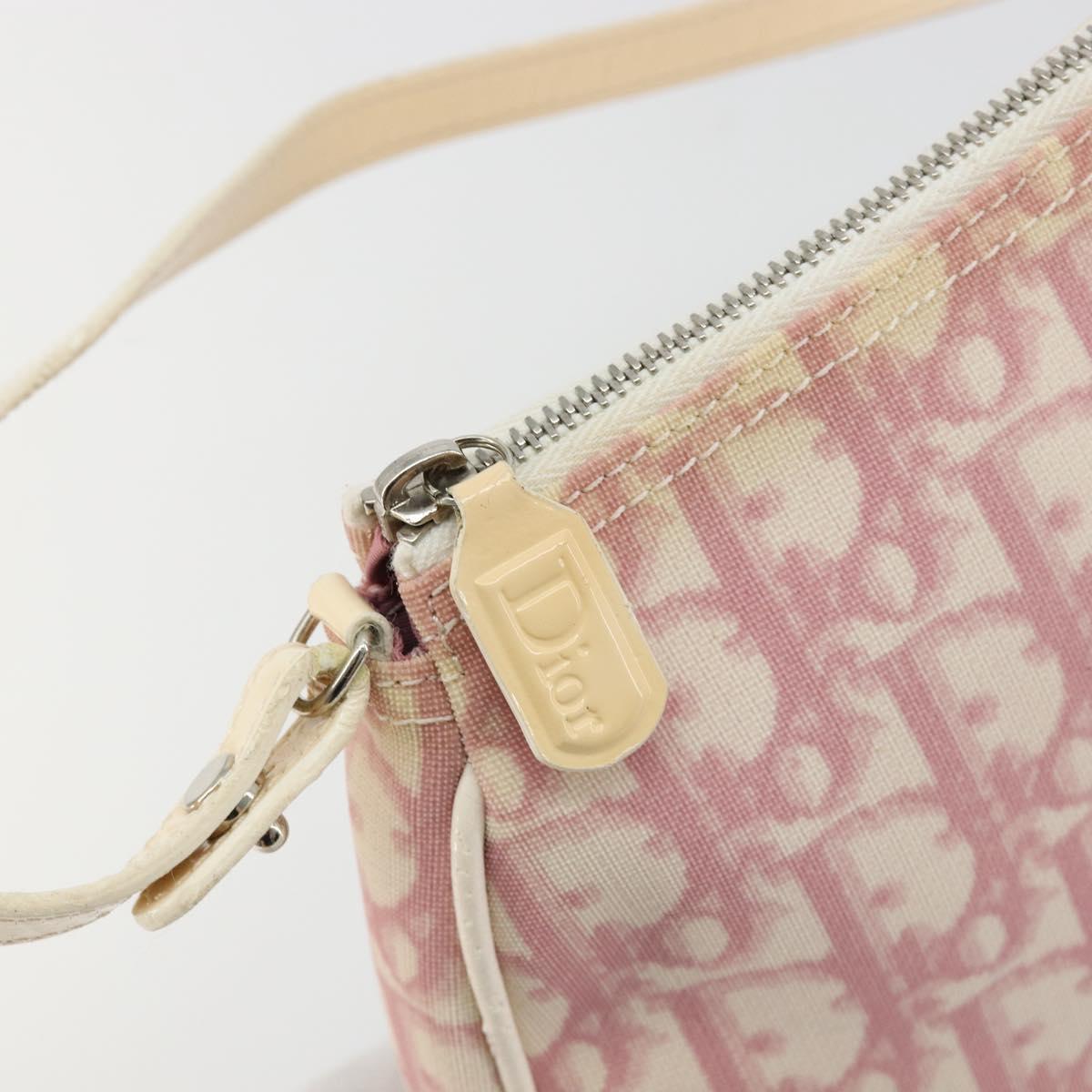 Christian Dior Trotter Canvas Saddle Pouch PVC Pink Silver Auth am11788A
