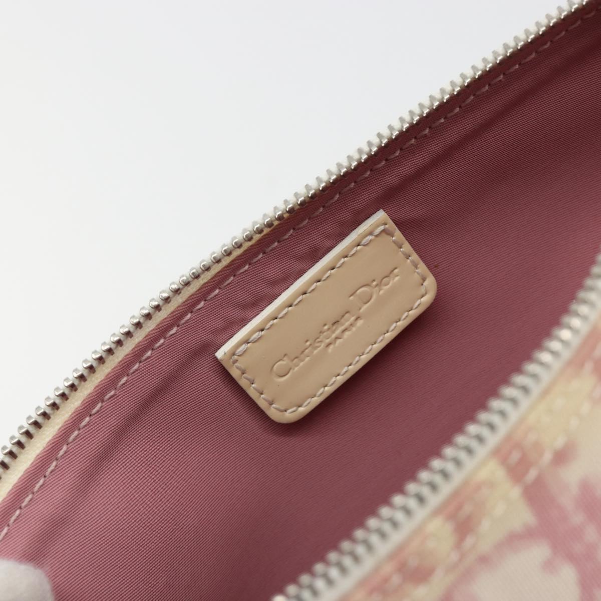 Christian Dior Trotter Canvas Saddle Pouch PVC Pink Silver Auth am11788A