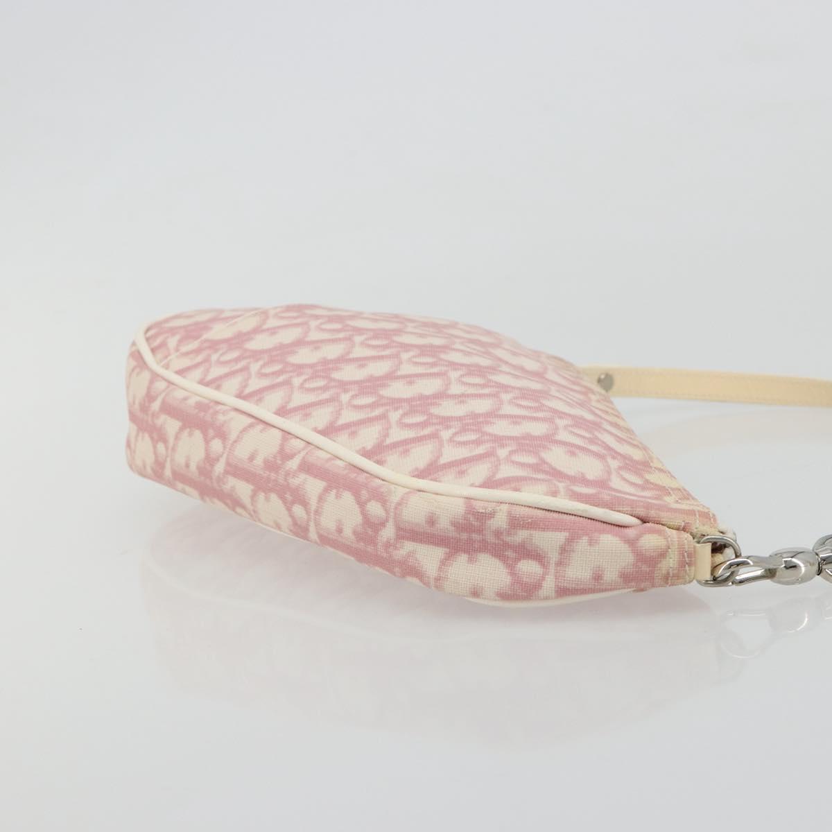 Christian Dior Trotter Canvas Saddle Pouch PVC Pink Silver Auth am11788A