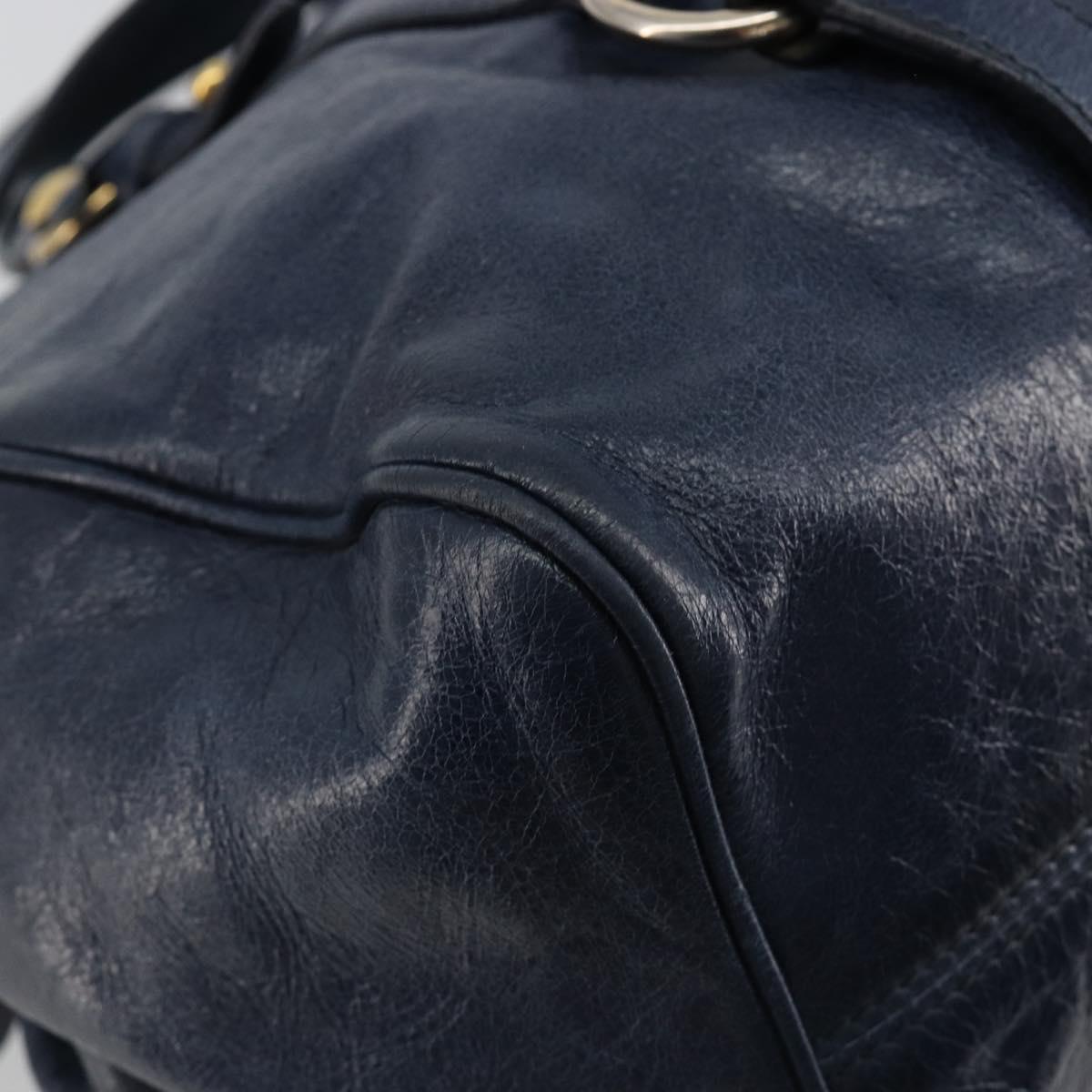 Miu Miu Side Ribbon Hand Bag Leather 2way Navy Gold Auth am11789A