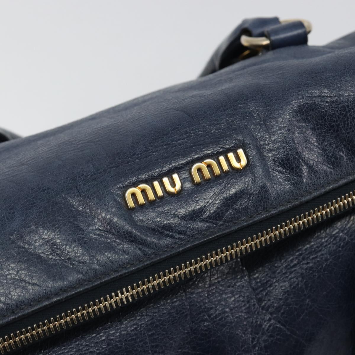 Miu Miu Side Ribbon Hand Bag Leather 2way Navy Gold Auth am11789A