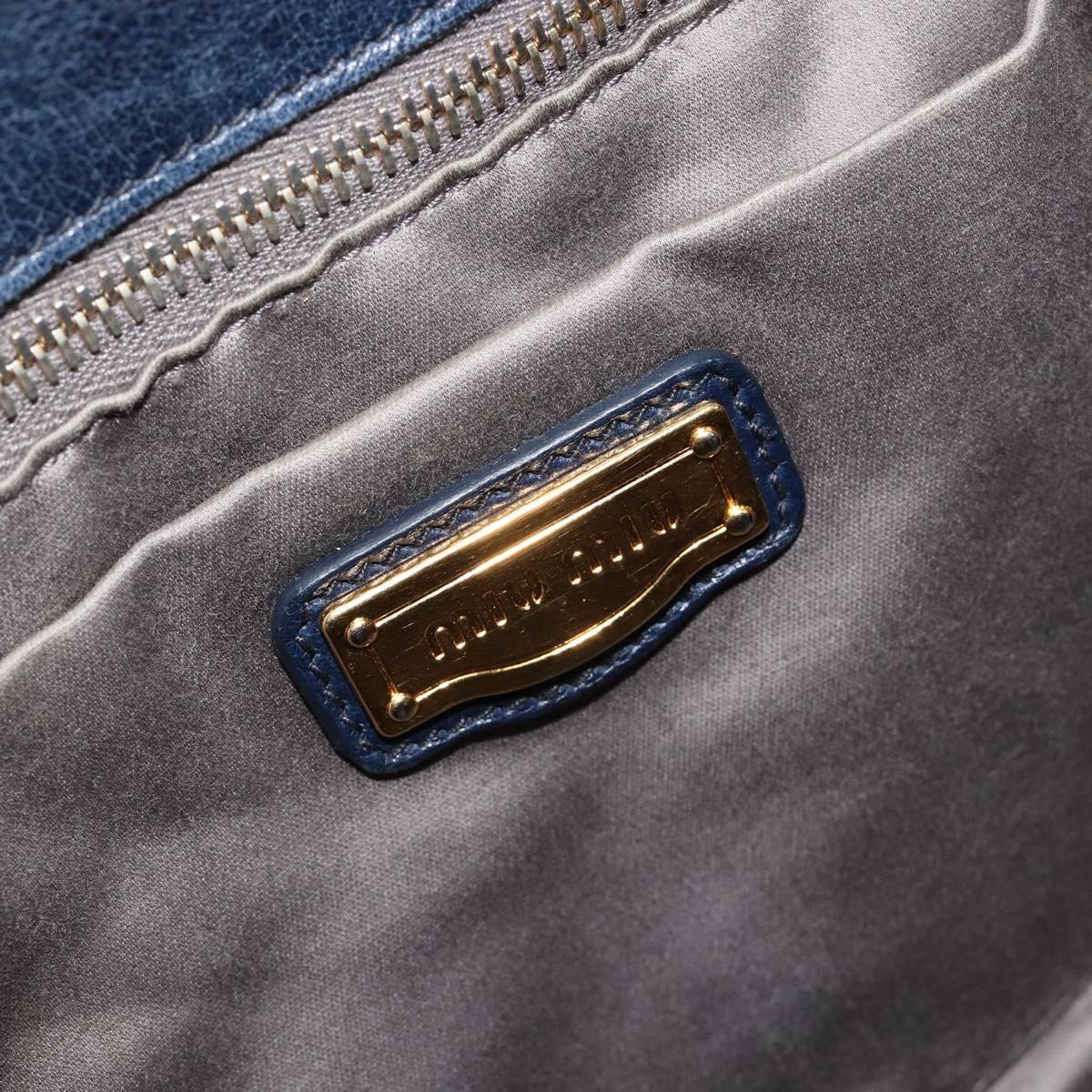 Miu Miu Side Ribbon Hand Bag Leather 2way Navy Gold Auth am11789A