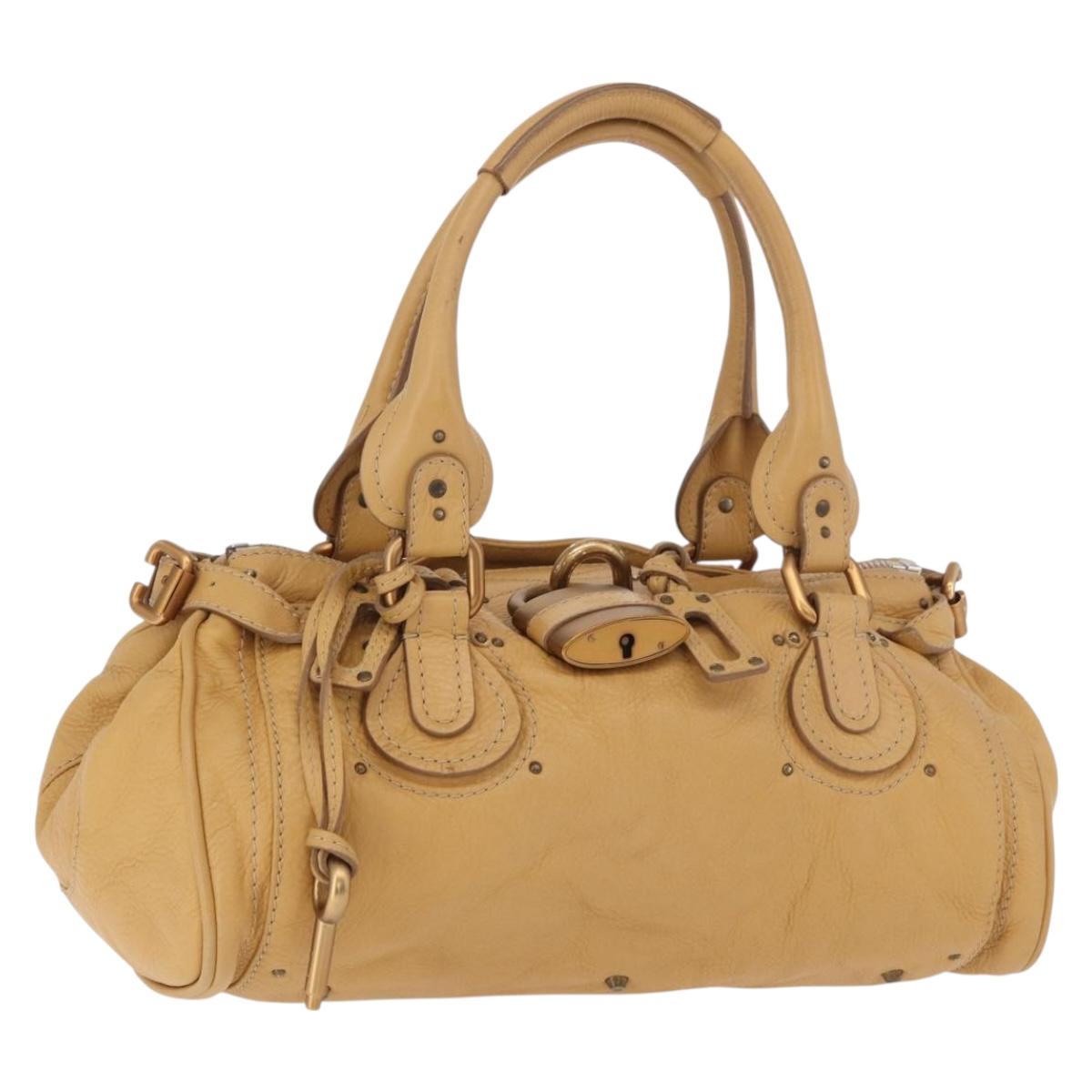 Chloe Paddington Hand Bag Leather Beige Gold Silver Auth am11792V
