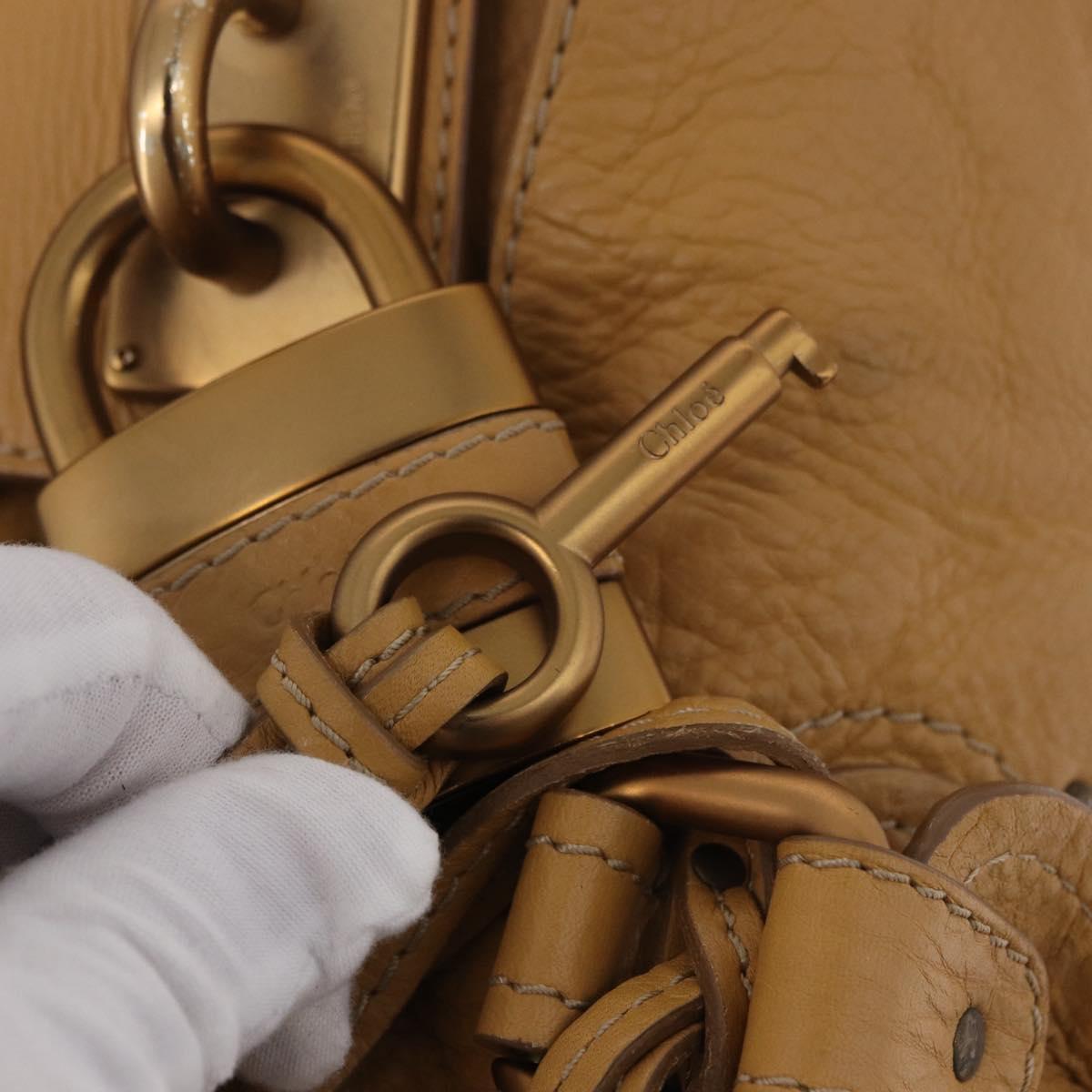 Chloe Paddington Hand Bag Leather Beige Gold Silver Auth am11792V