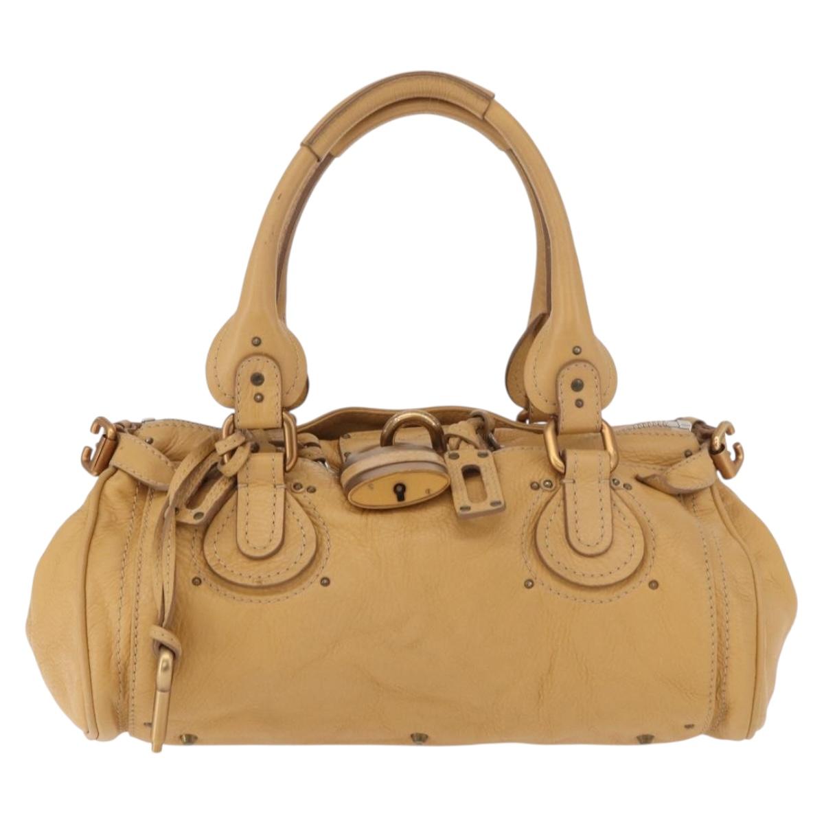 Chloe Paddington Hand Bag Leather Beige Gold Silver Auth am11792V