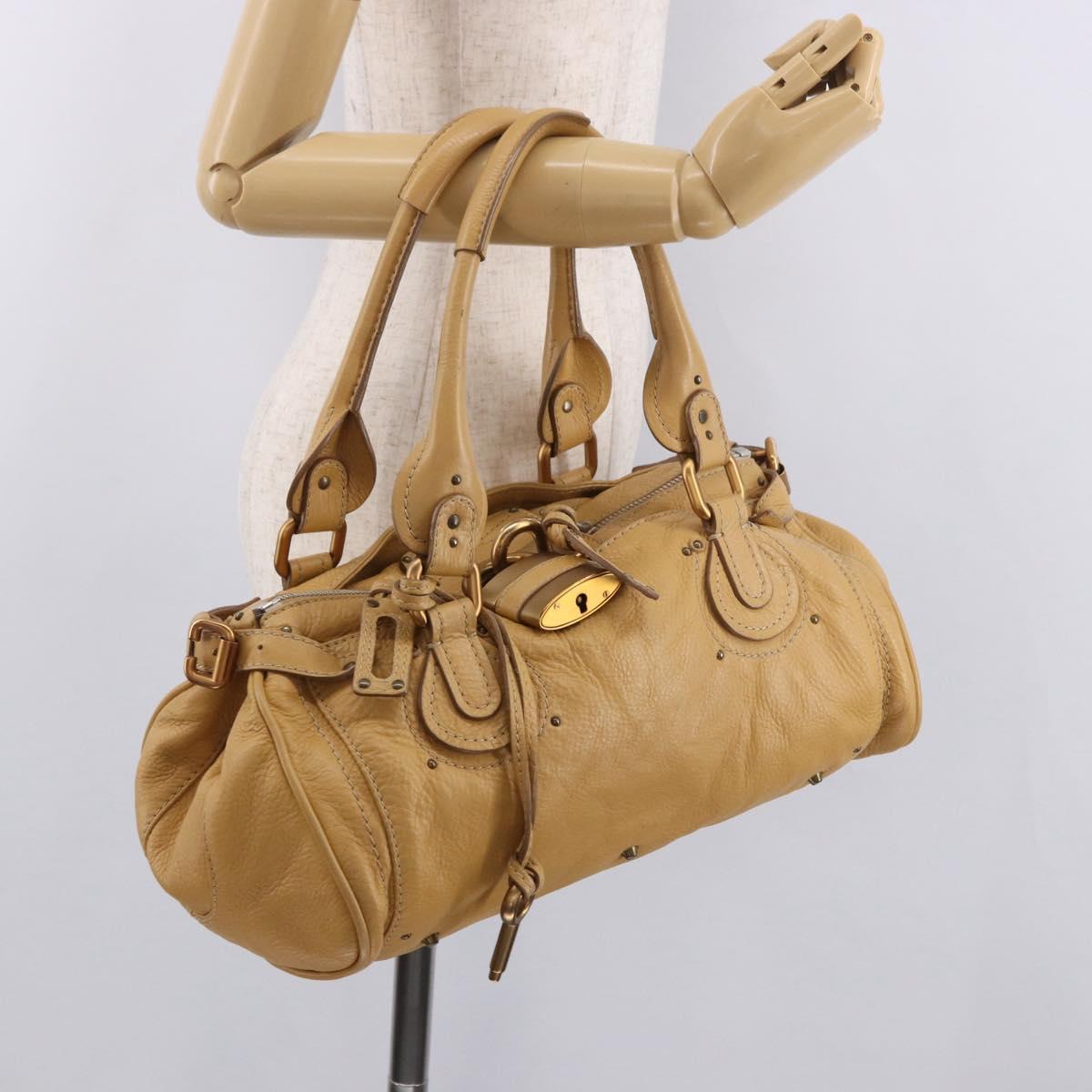 Chloe Paddington Hand Bag Leather Beige Gold Silver Auth am11792V