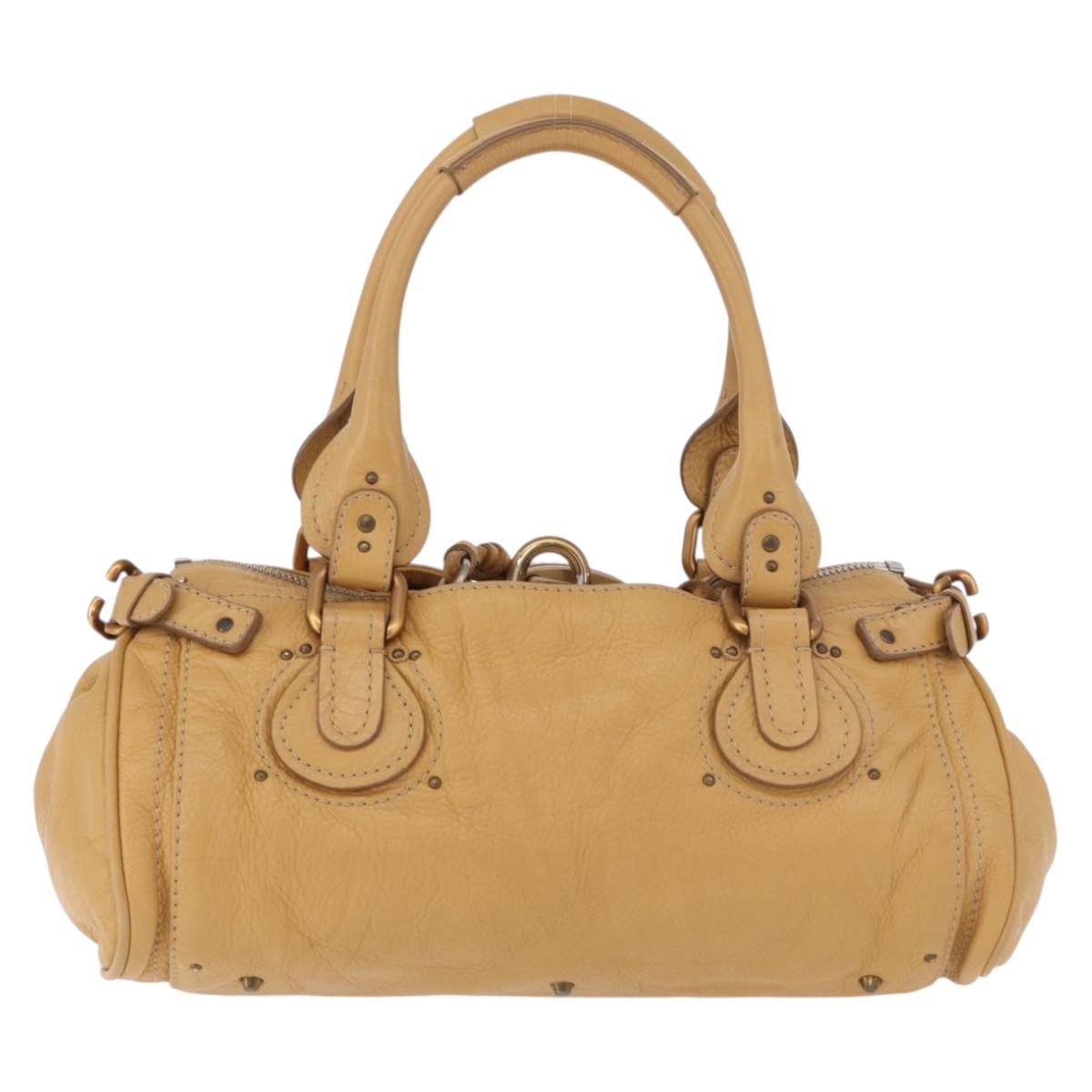 Chloe Paddington Hand Bag Leather Beige Gold Silver Auth am11792V