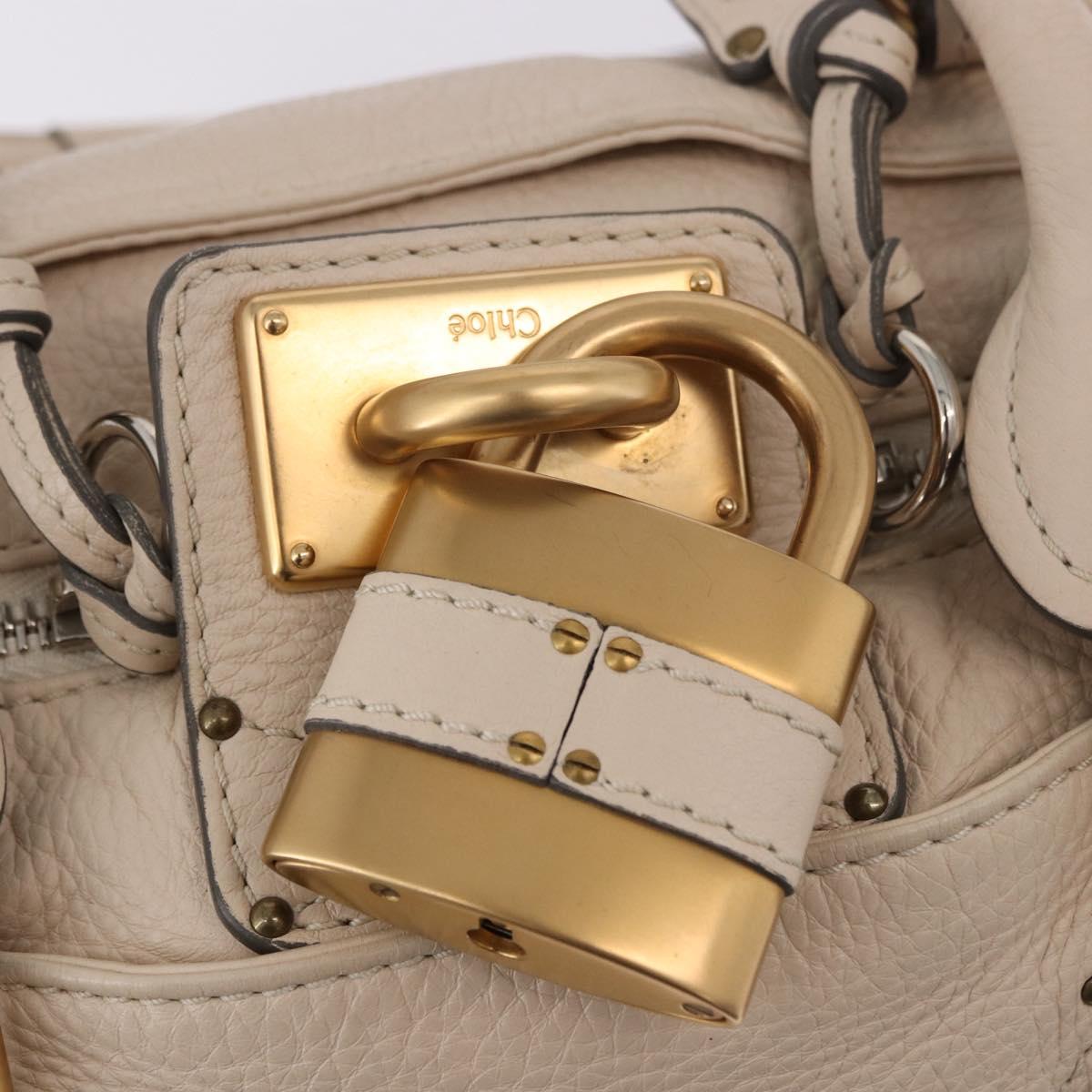 Chloe Paddington Hand Bag Leather Ivory Silver Gold Auth am11793V