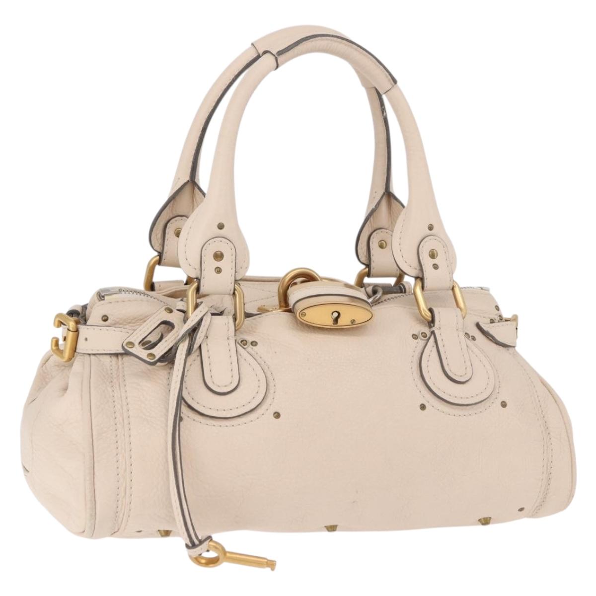 Chloe Paddington Hand Bag Leather Ivory Silver Gold Auth am11793V