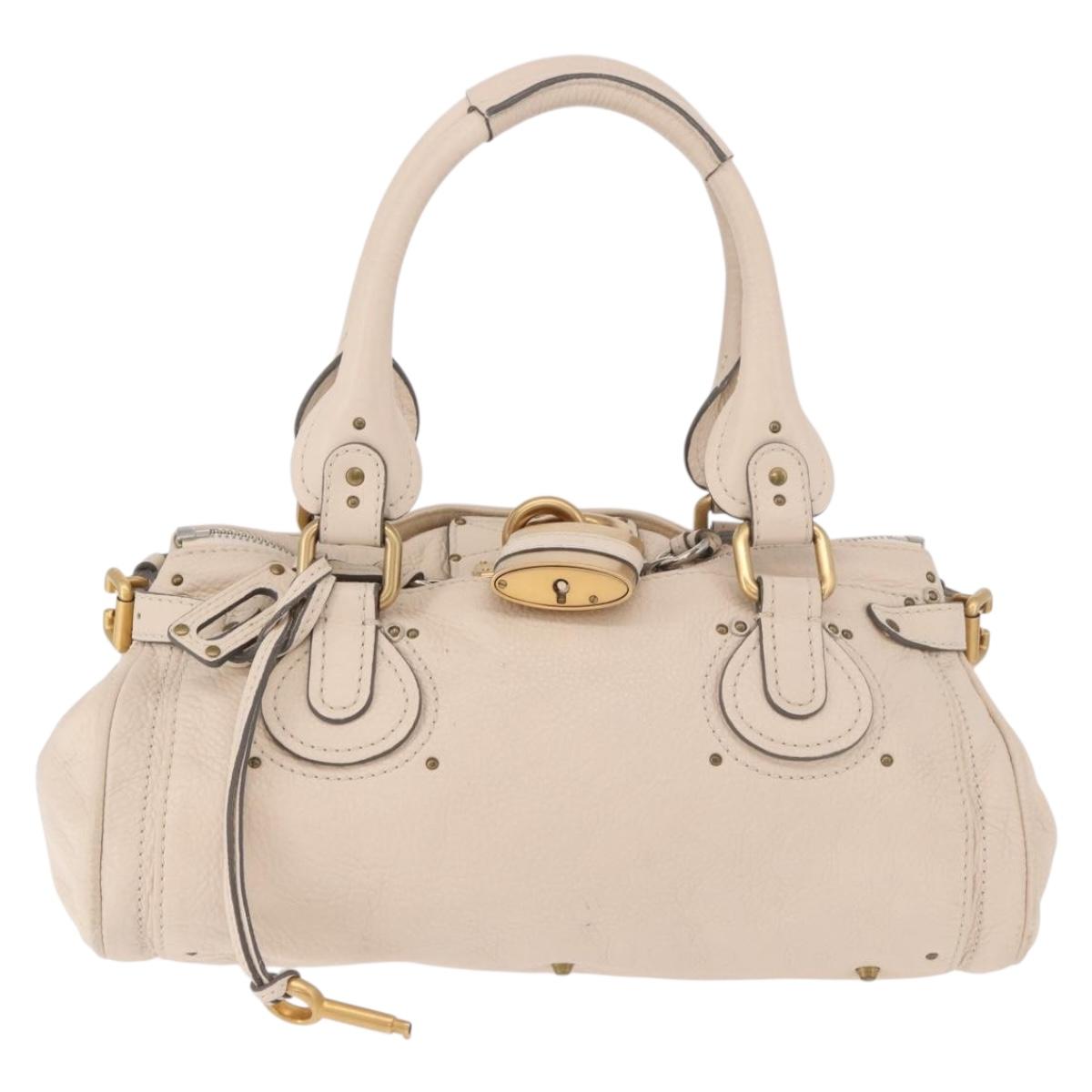 Chloe Paddington Hand Bag Leather Ivory Silver Gold Auth am11793V