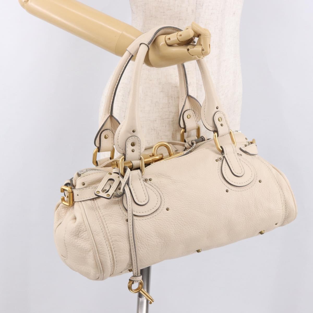 Chloe Paddington Hand Bag Leather Ivory Silver Gold Auth am11793V