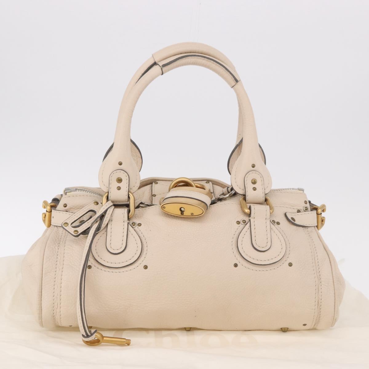 Chloe Paddington Hand Bag Leather Ivory Silver Gold Auth am11793V