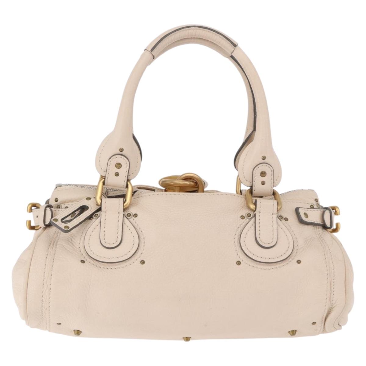Chloe Paddington Hand Bag Leather Ivory Silver Gold Auth am11793V