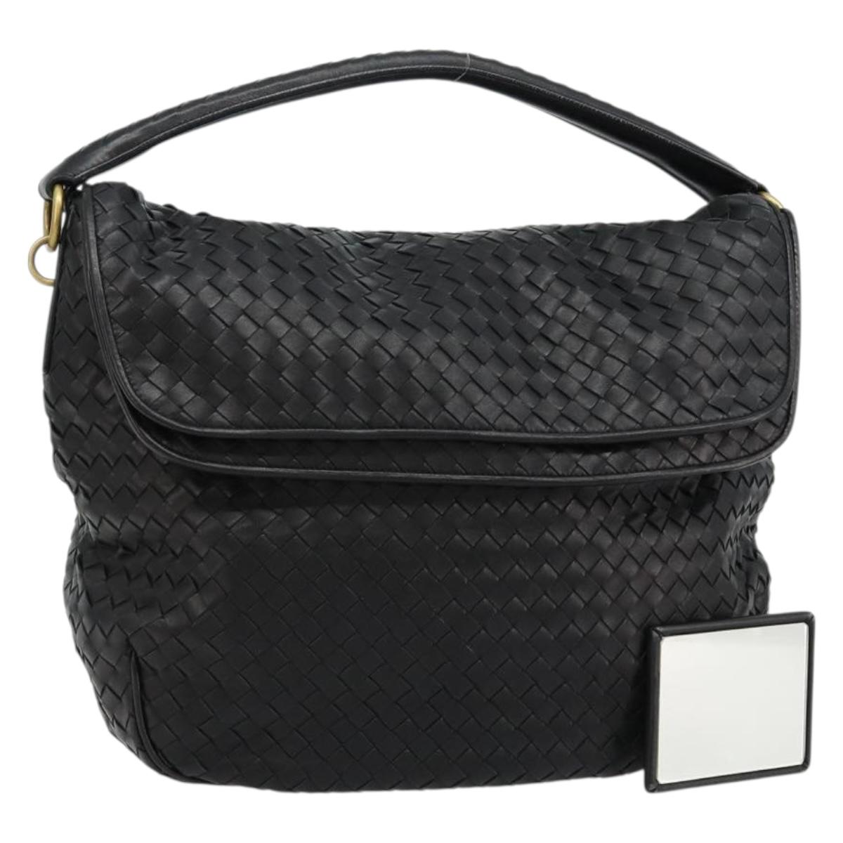 BOTTEGAVENETA INTRECCIATO Shoulder Bag Leather Black 174741 Auth am11794SM