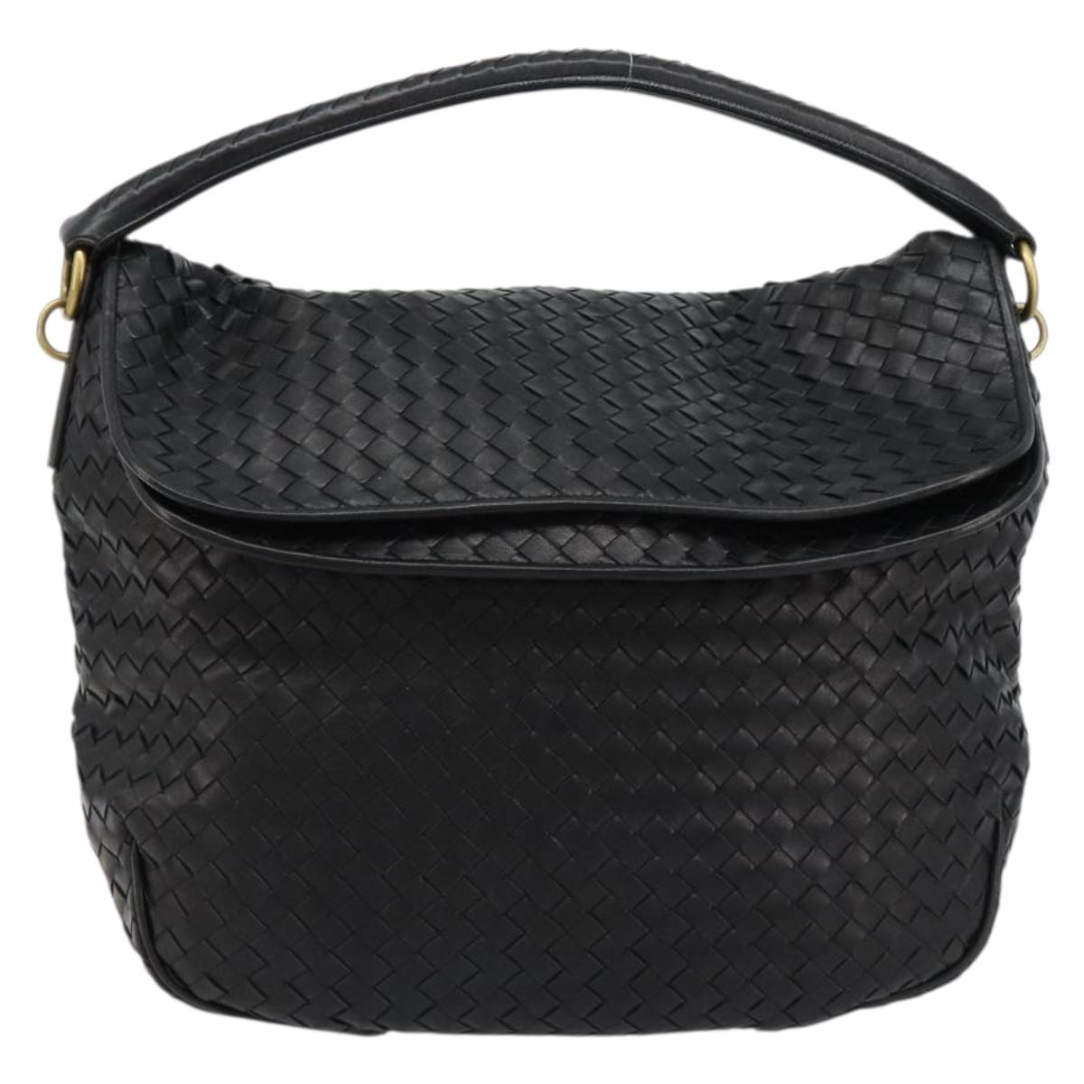 BOTTEGAVENETA INTRECCIATO Shoulder Bag Leather Black 174741 Auth am11794SM