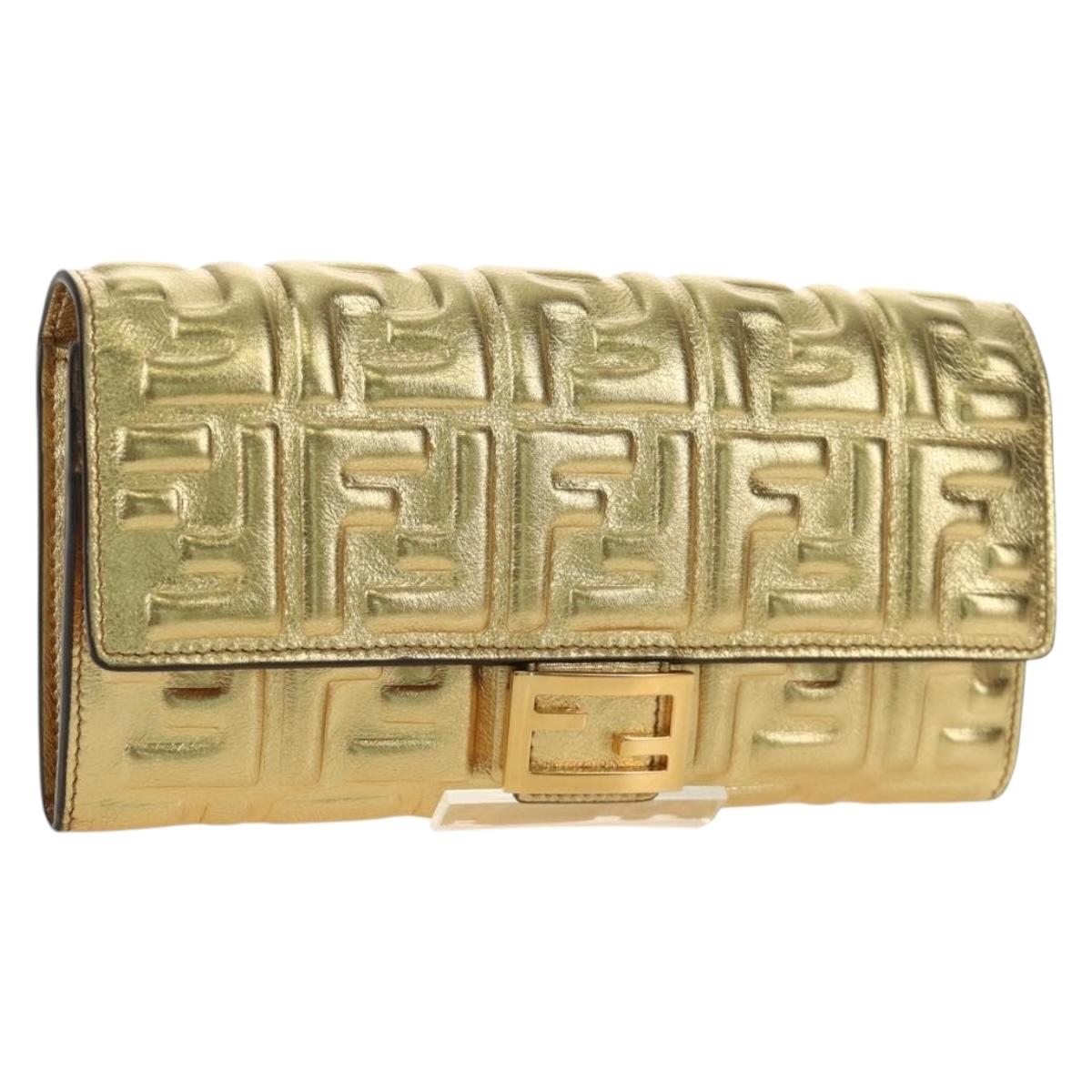 FENDI Zucca Canvas Long Wallet Gold Auth am11795V