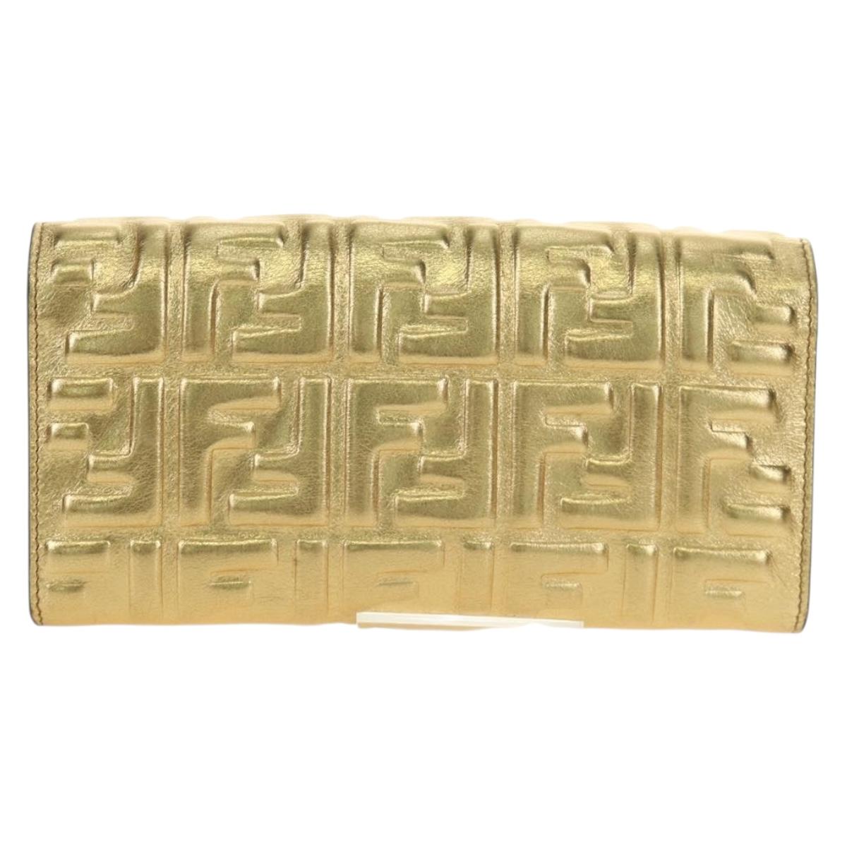 FENDI Zucca Canvas Long Wallet Gold Auth am11795V
