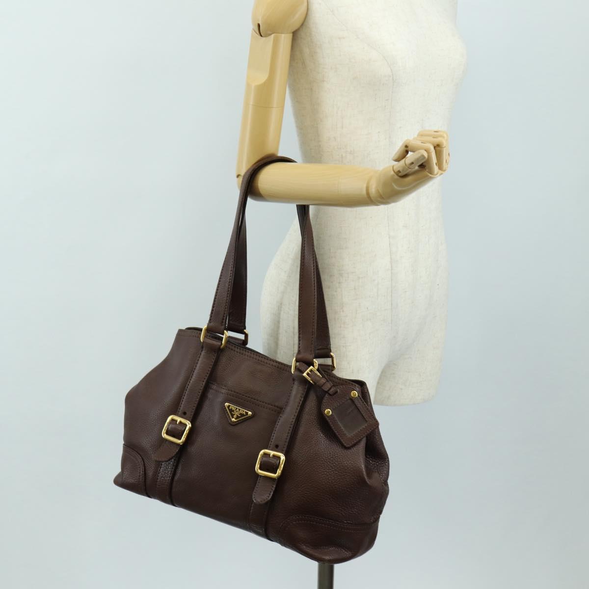 PRADA Shoulder Bag Leather Brown Gold BR3050 Auth am11796V
