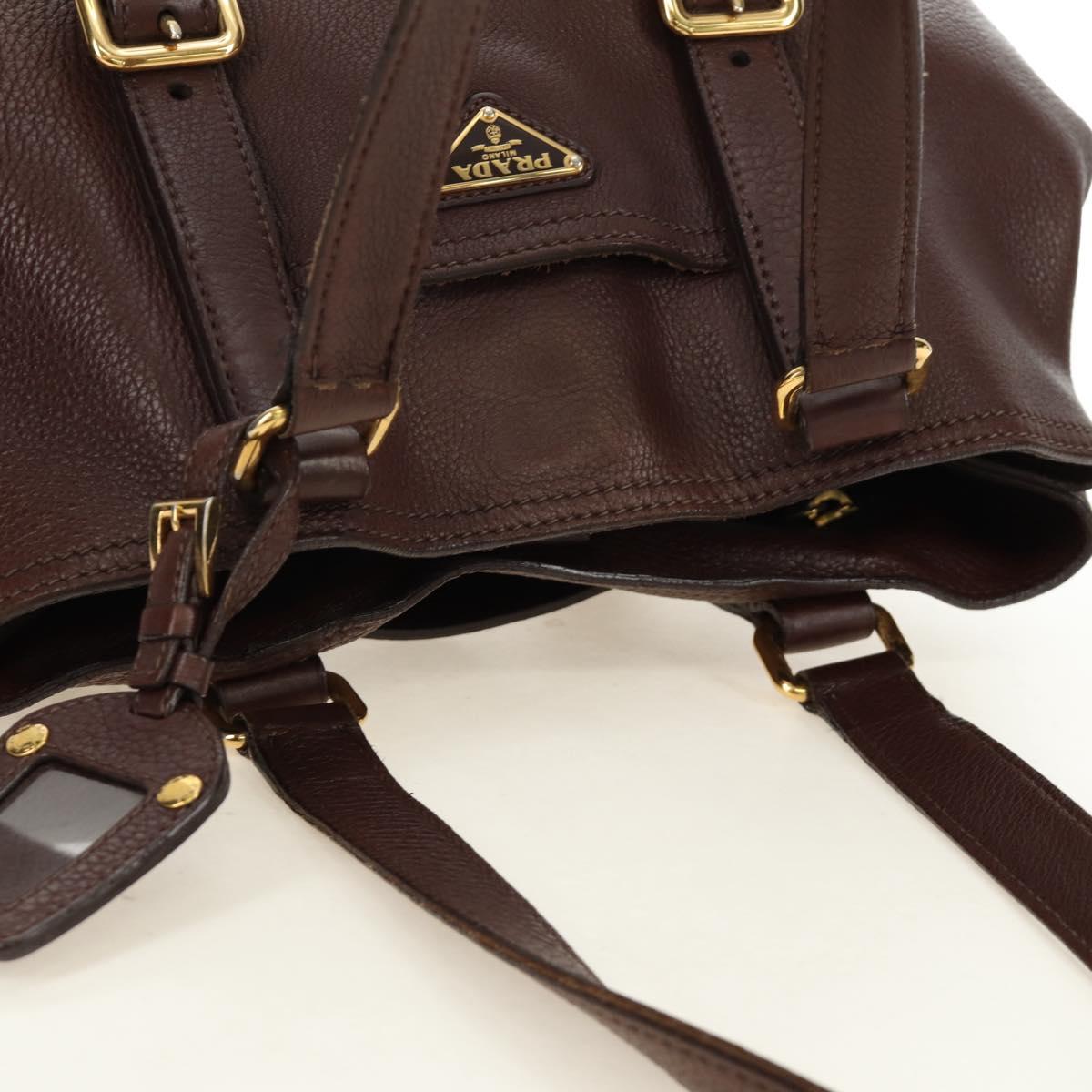 PRADA Shoulder Bag Leather Brown Gold BR3050 Auth am11796V