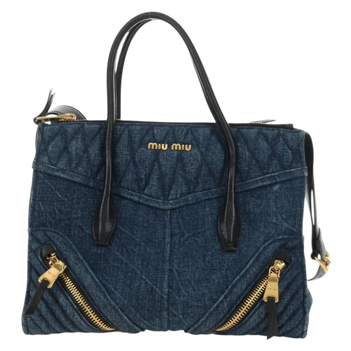 Miu Miu Hand Bag Denim 2way Navy Gold Auth am11797SAV