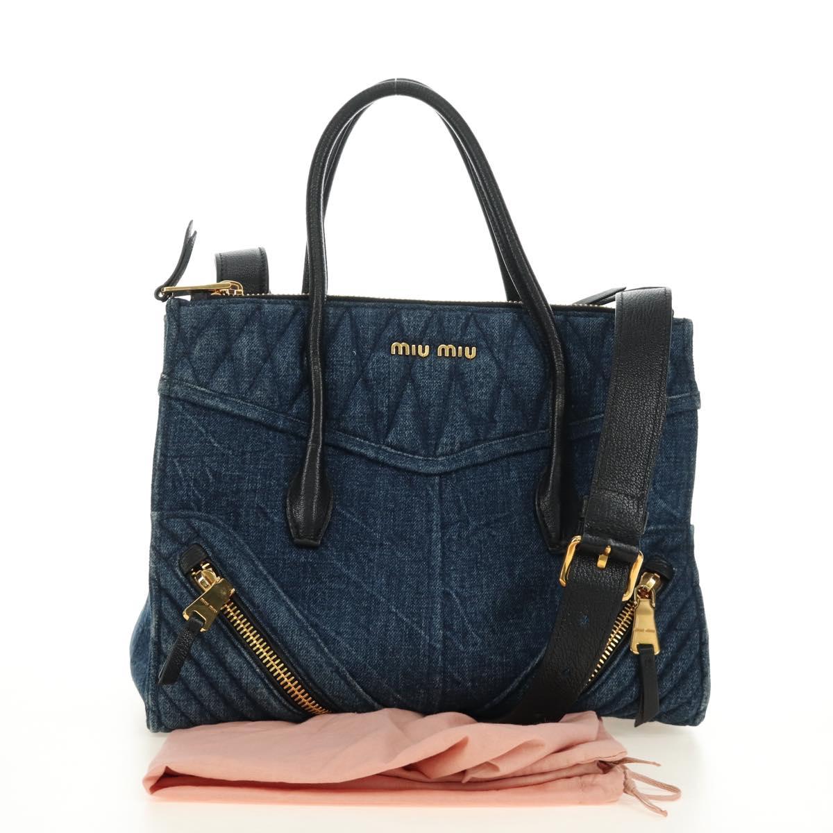 Miu Miu Hand Bag Denim 2way Navy Gold Auth am11797SAV