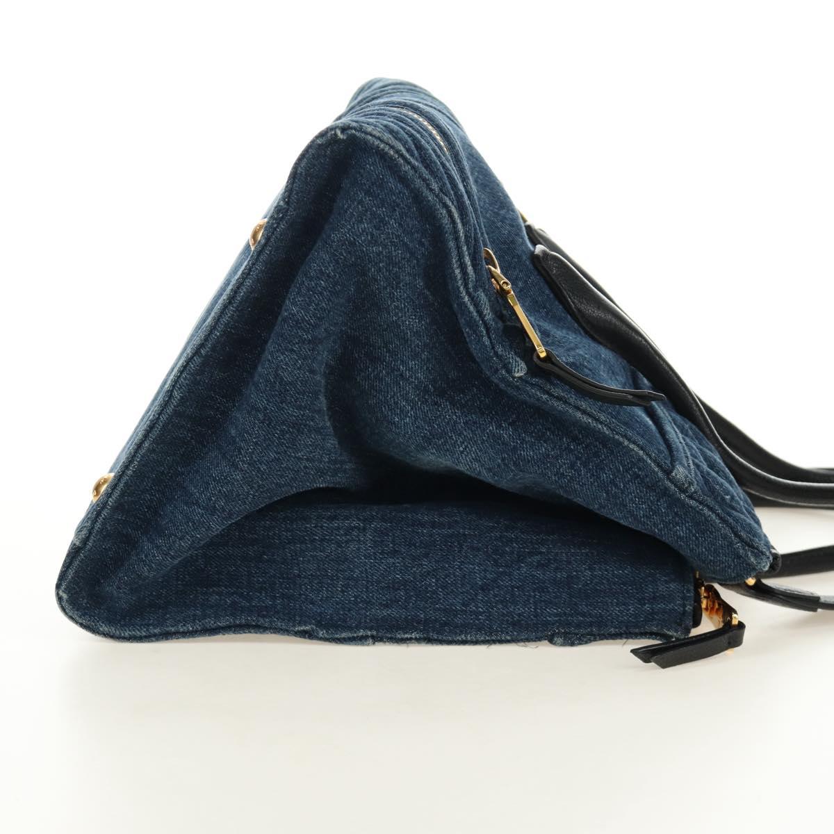 Miu Miu Hand Bag Denim 2way Navy Gold Auth am11797SAV