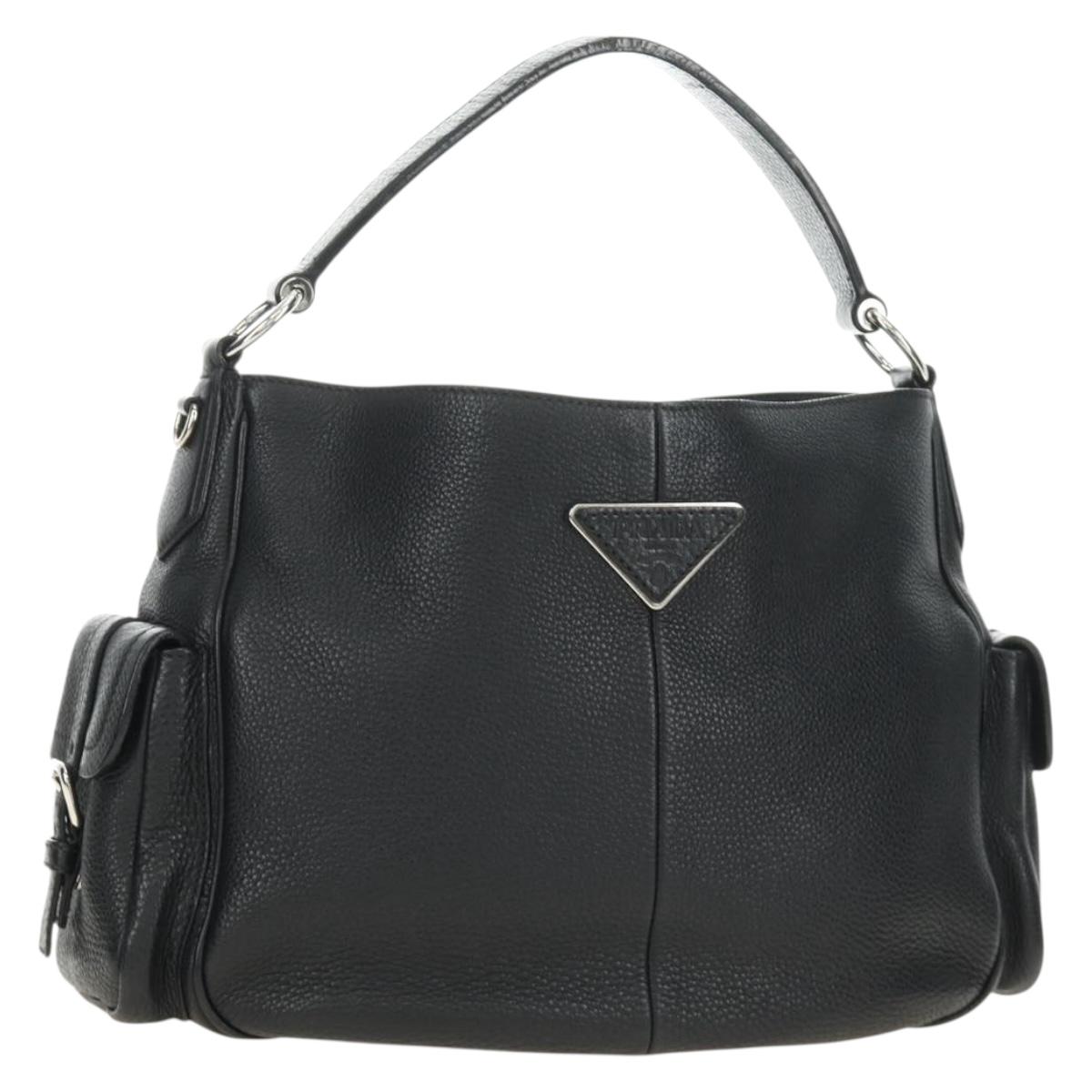 PRADA Shoulder Bag Leather Black Silver Auth am11799V