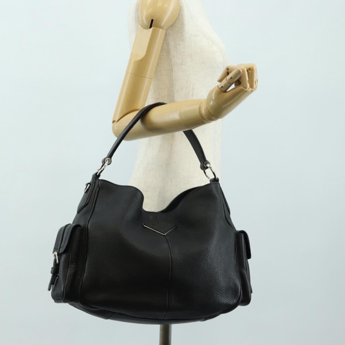 PRADA Shoulder Bag Leather Black Silver Auth am11799V