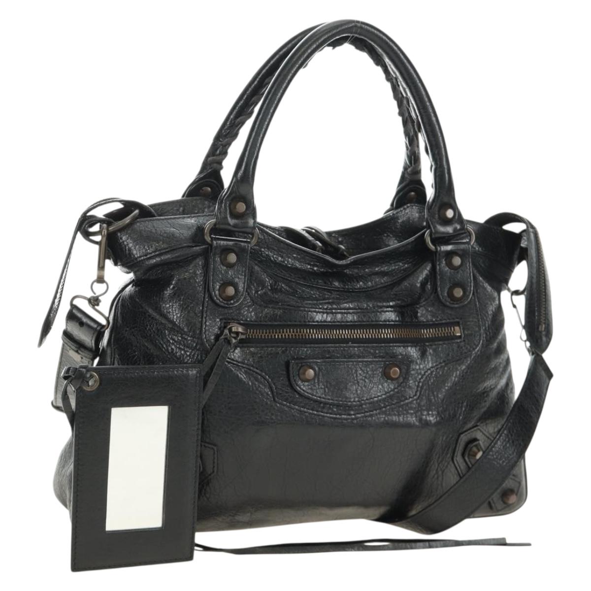 BALENCIAGA The Town Hand Bag Leather 2way Black 240579 Auth am11800SAM