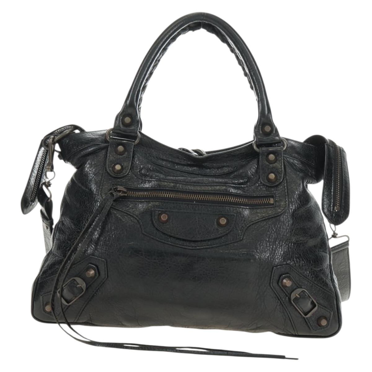 BALENCIAGA The Town Hand Bag Leather 2way Black 240579 Auth am11800SAM