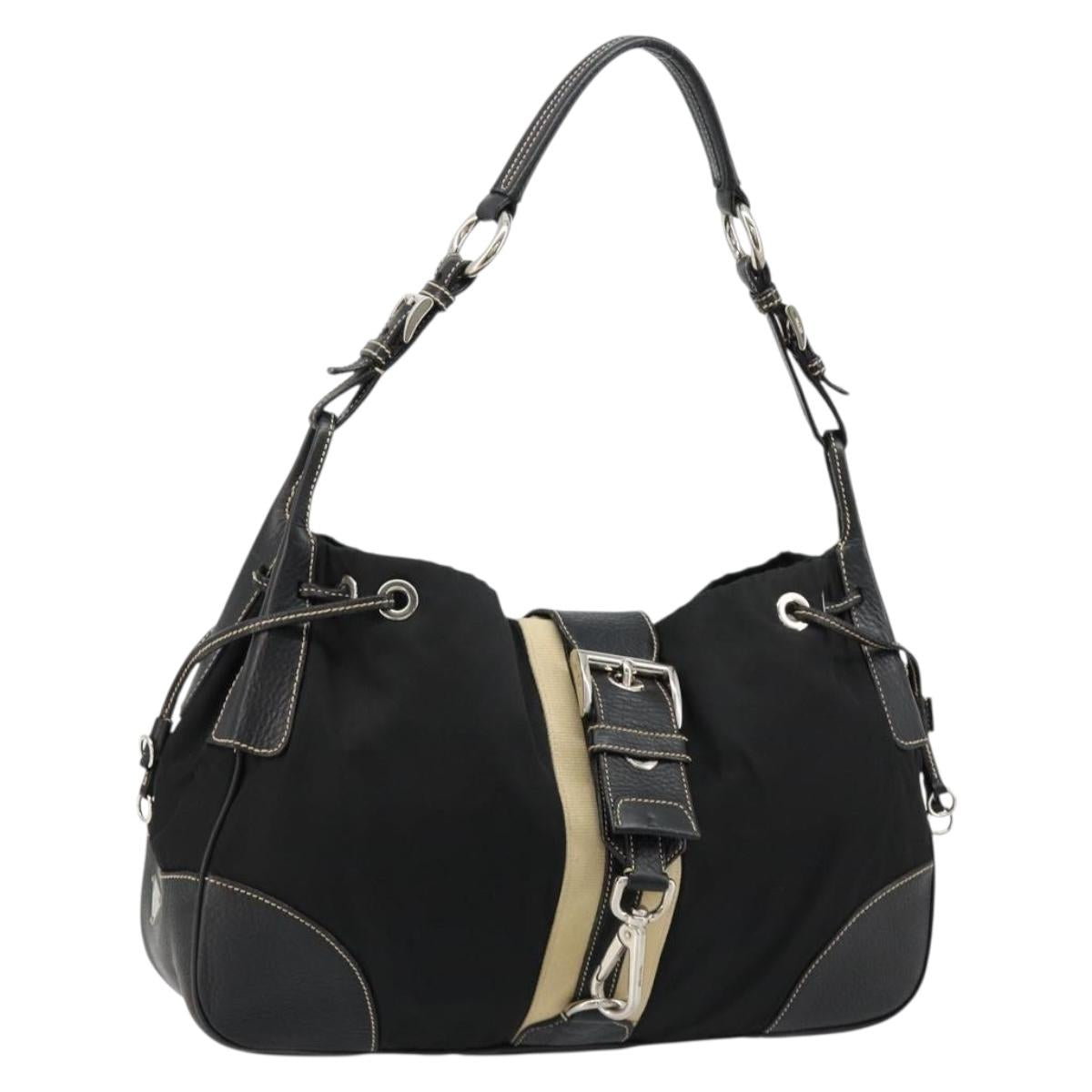PRADA Shoulder Bag Nylon Leather Black Silver Auth am11803V