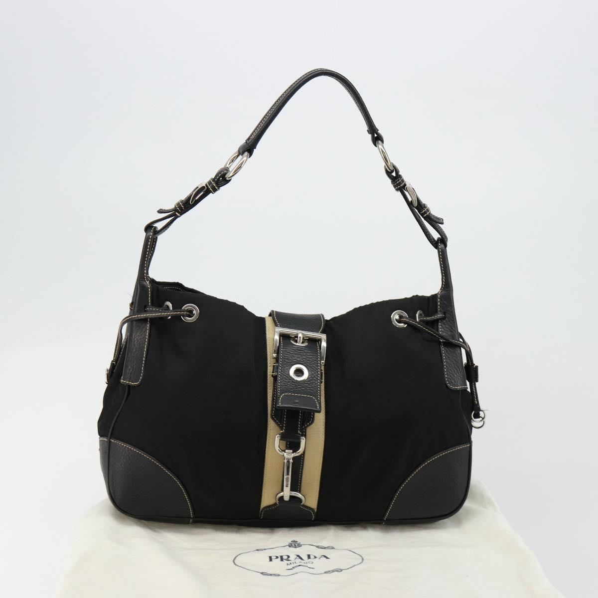 PRADA Shoulder Bag Nylon Leather Black Silver Auth am11803V