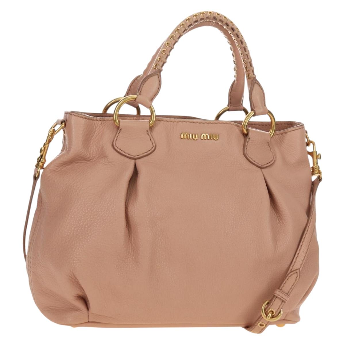 Miu Miu Hand Bag Leather 2way Pink Gold Auth am11804V