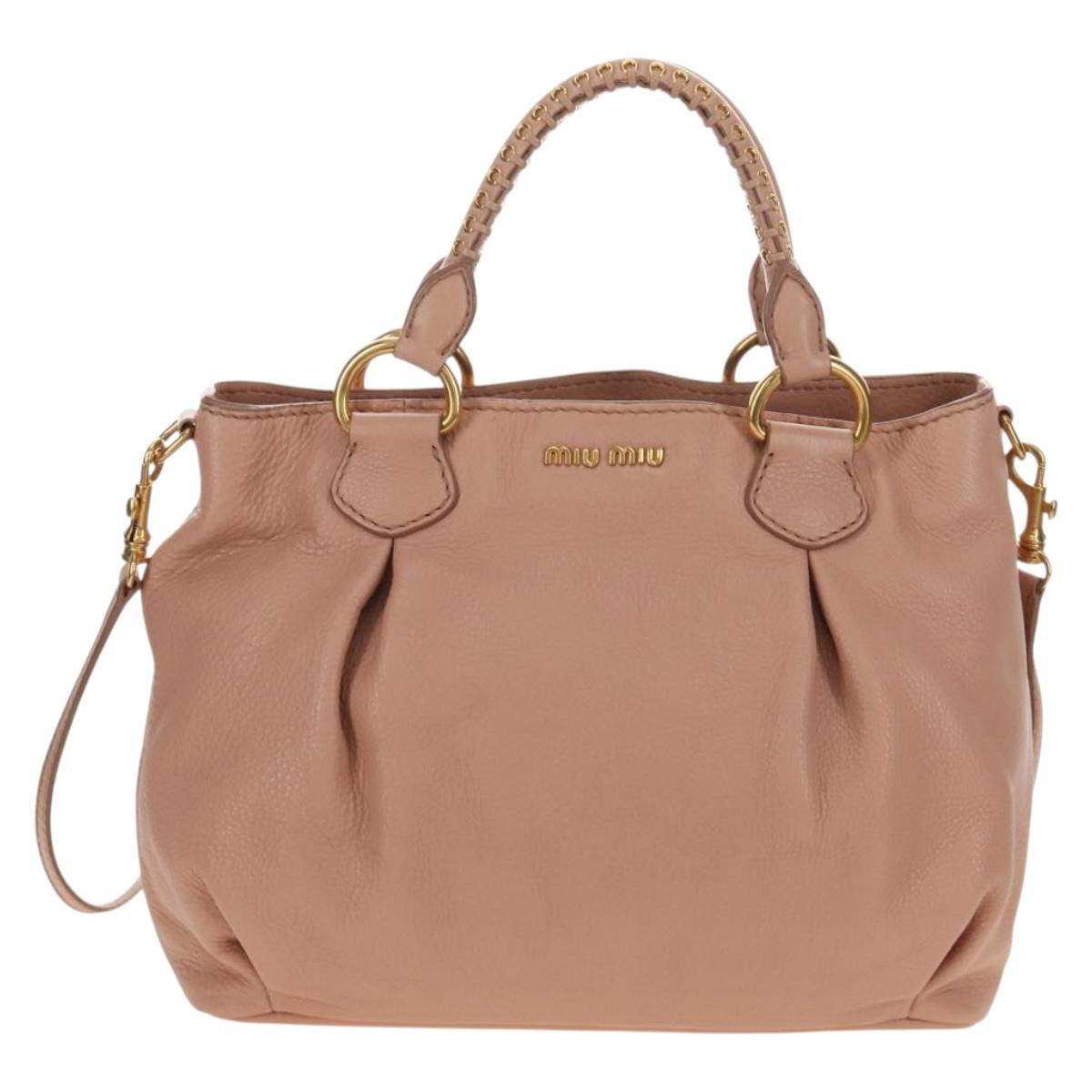 Miu Miu Hand Bag Leather 2way Pink Gold Auth am11804V