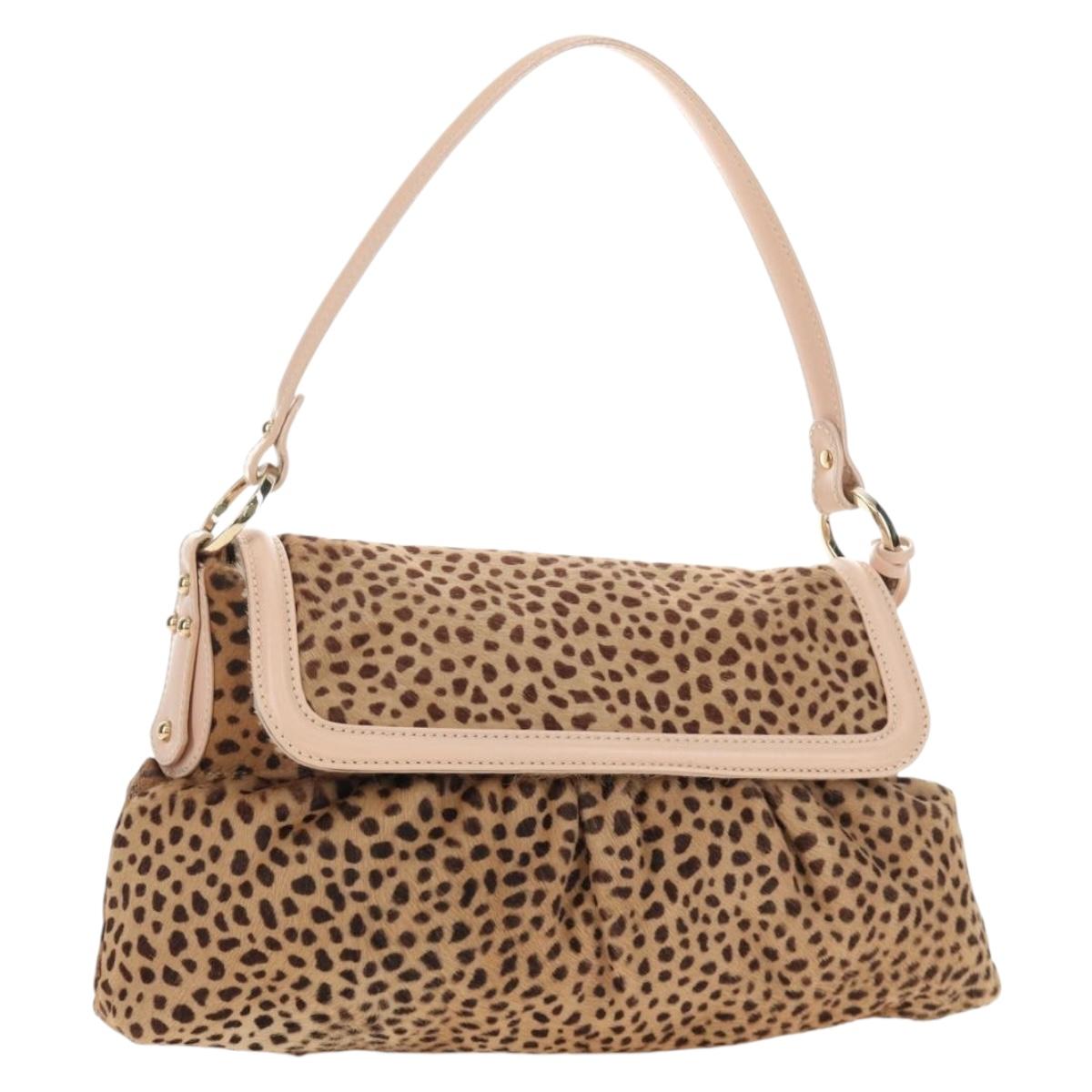 FENDI Hand Bag Unborn Calf Skin Beige Gold Auth am11805SAV