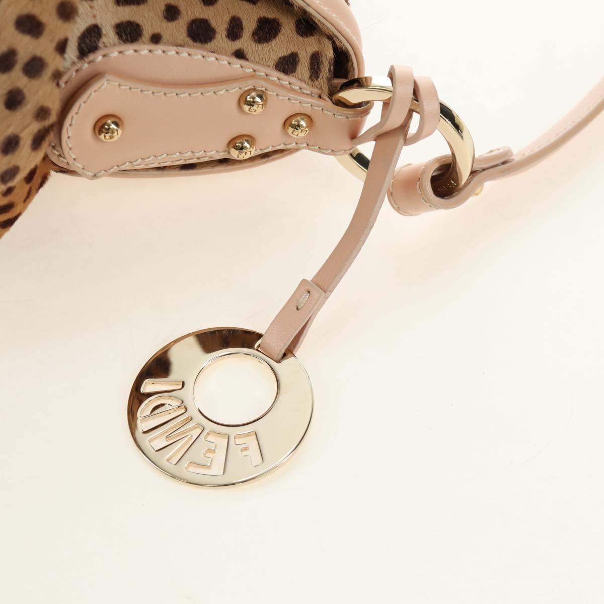FENDI Hand Bag Unborn Calf Skin Beige Gold Auth am11805SAV