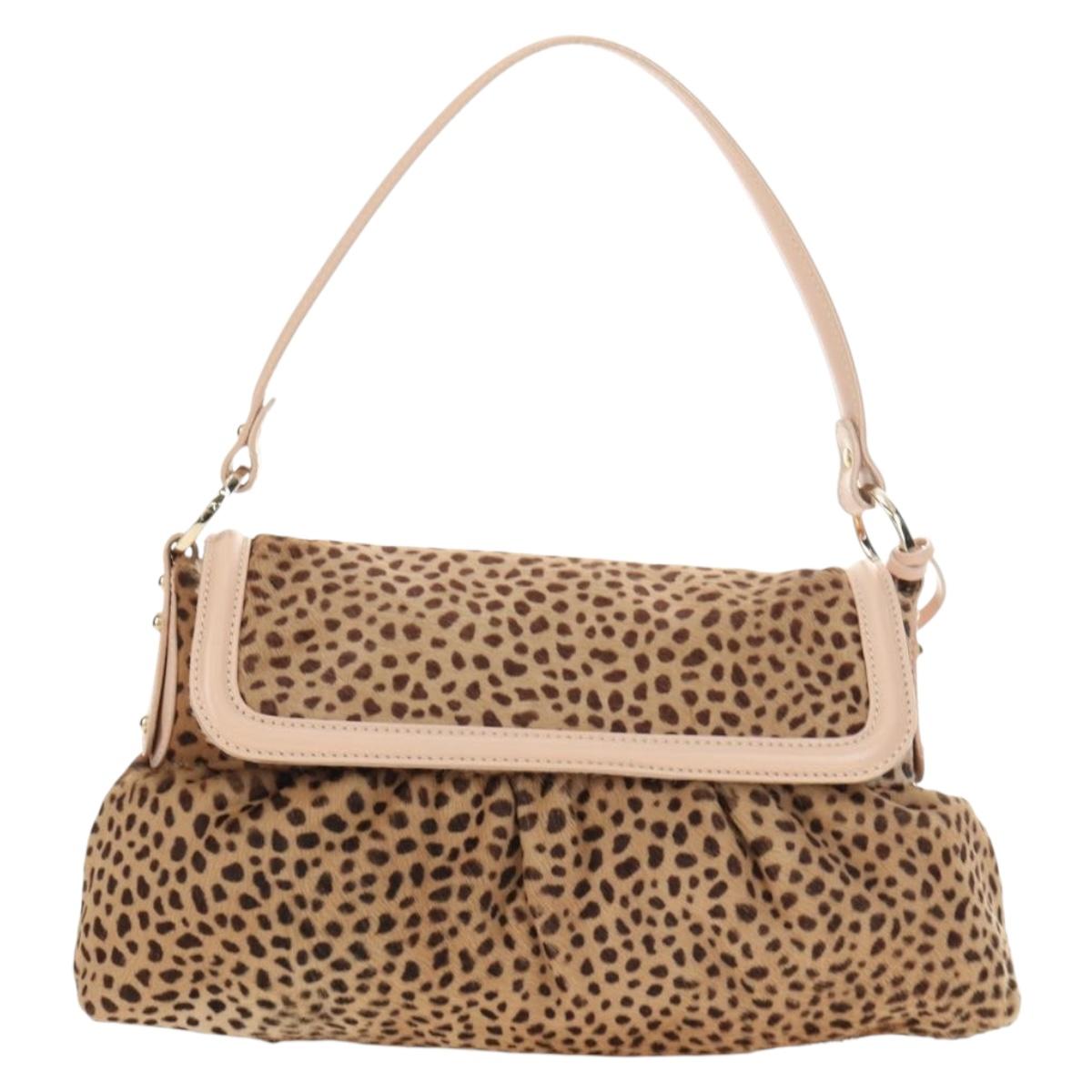 FENDI Hand Bag Unborn Calf Skin Beige Gold Auth am11805SAV