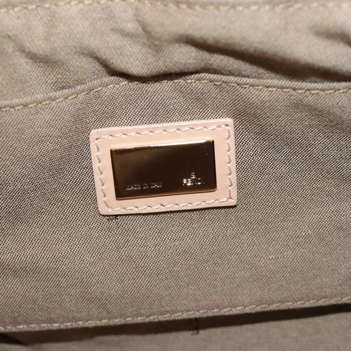 FENDI Hand Bag Unborn Calf Skin Beige Gold Auth am11805SAV