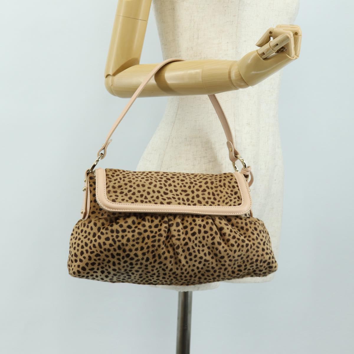 FENDI Hand Bag Unborn Calf Skin Beige Gold Auth am11805SAV