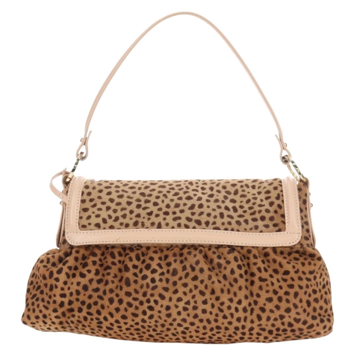 FENDI Hand Bag Unborn Calf Skin Beige Gold Auth am11805SAV