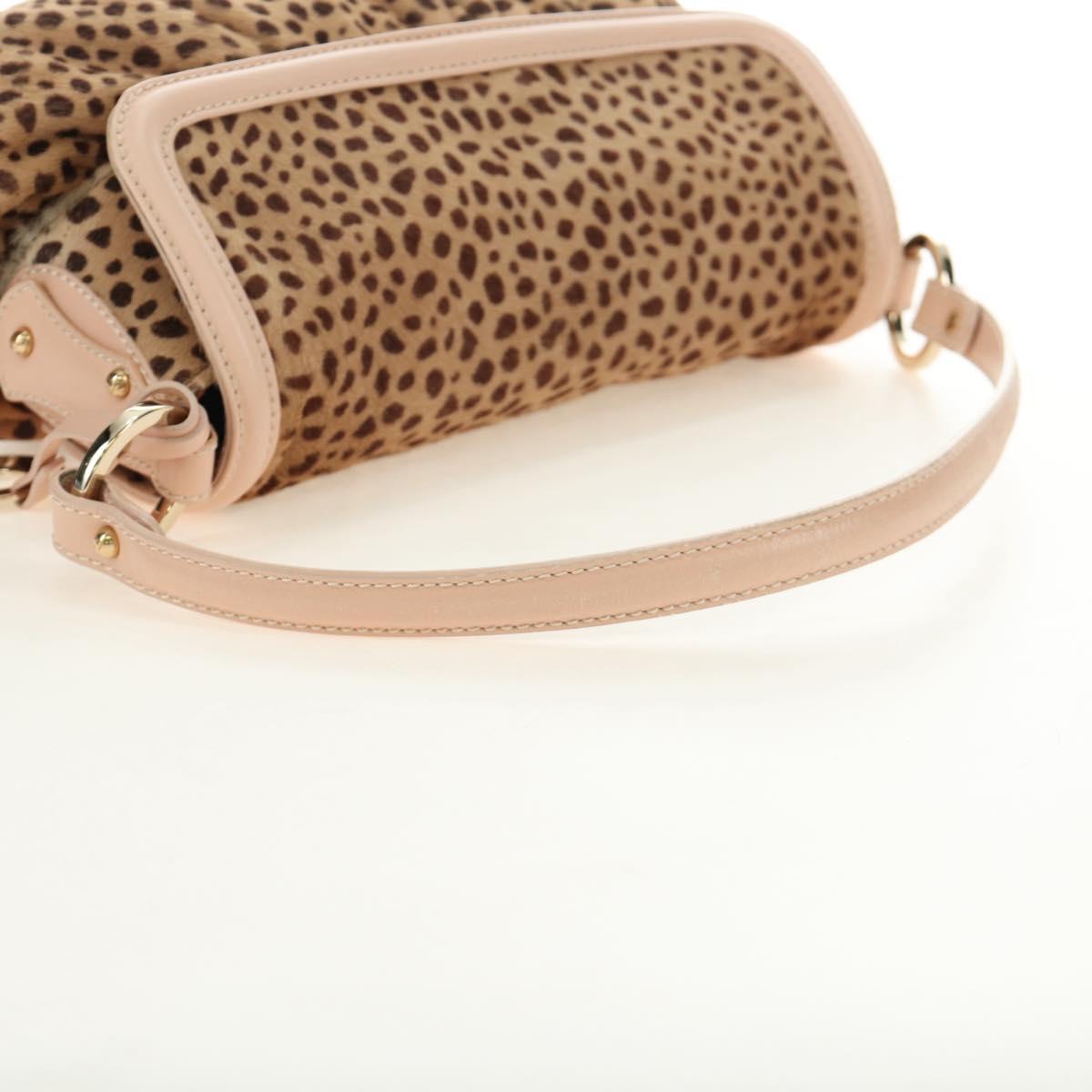 FENDI Hand Bag Unborn Calf Skin Beige Gold Auth am11805SAV