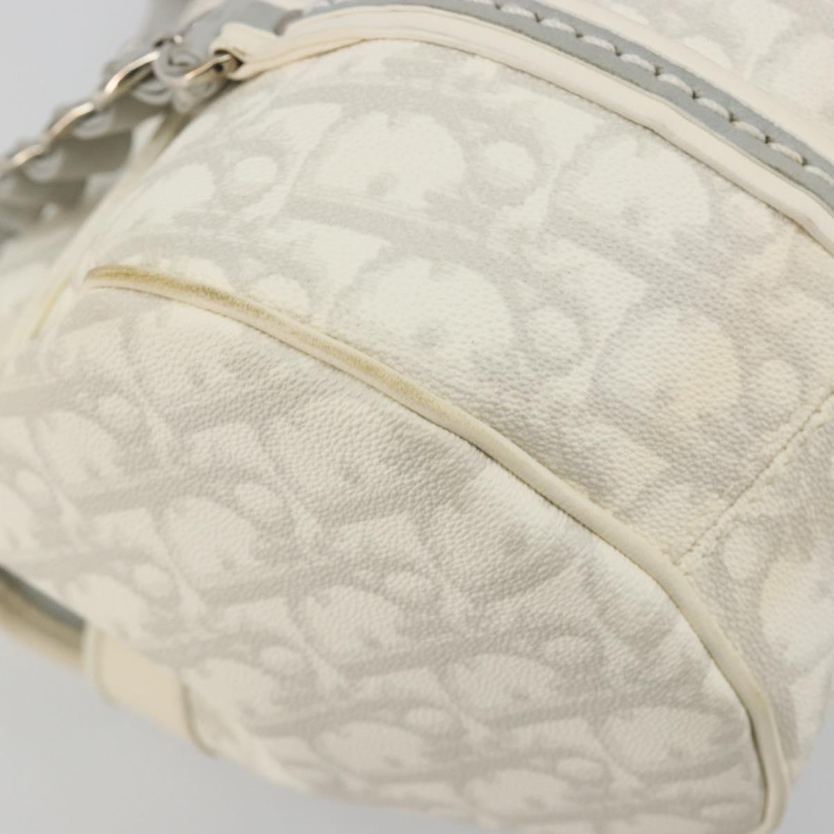 Christian Dior Trotter Canvas Romantic Chain Bag PVC White Silver Auth am11806V