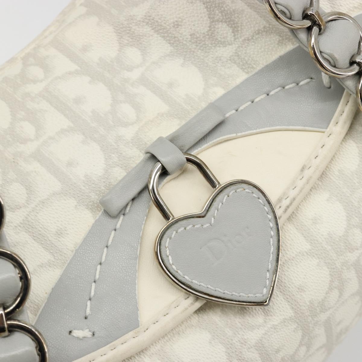 Christian Dior Trotter Canvas Romantic Chain Bag PVC White Silver Auth am11806V