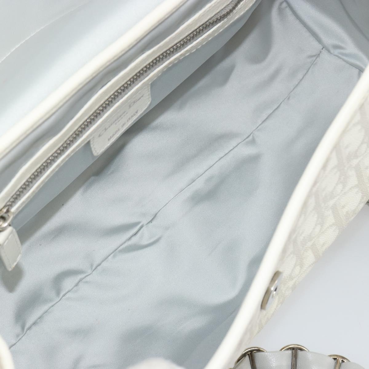 Christian Dior Trotter Canvas Romantic Chain Bag PVC White Silver Auth am11806V