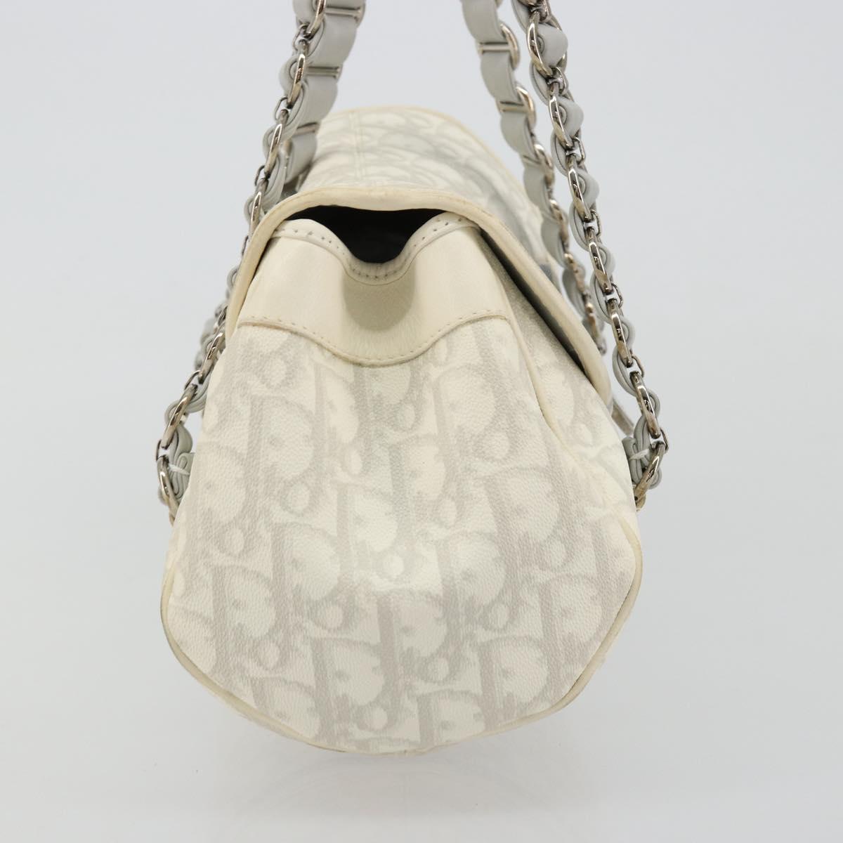 Christian Dior Trotter Canvas Romantic Chain Bag PVC White Silver Auth am11806V