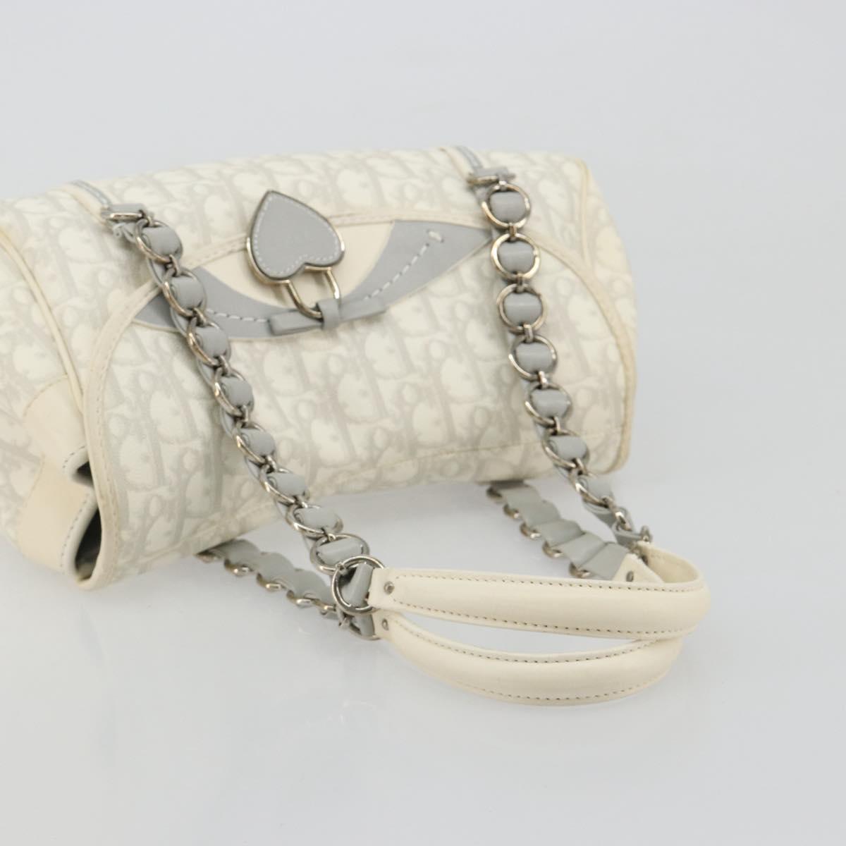 Christian Dior Trotter Canvas Romantic Chain Bag PVC White Silver Auth am11806V