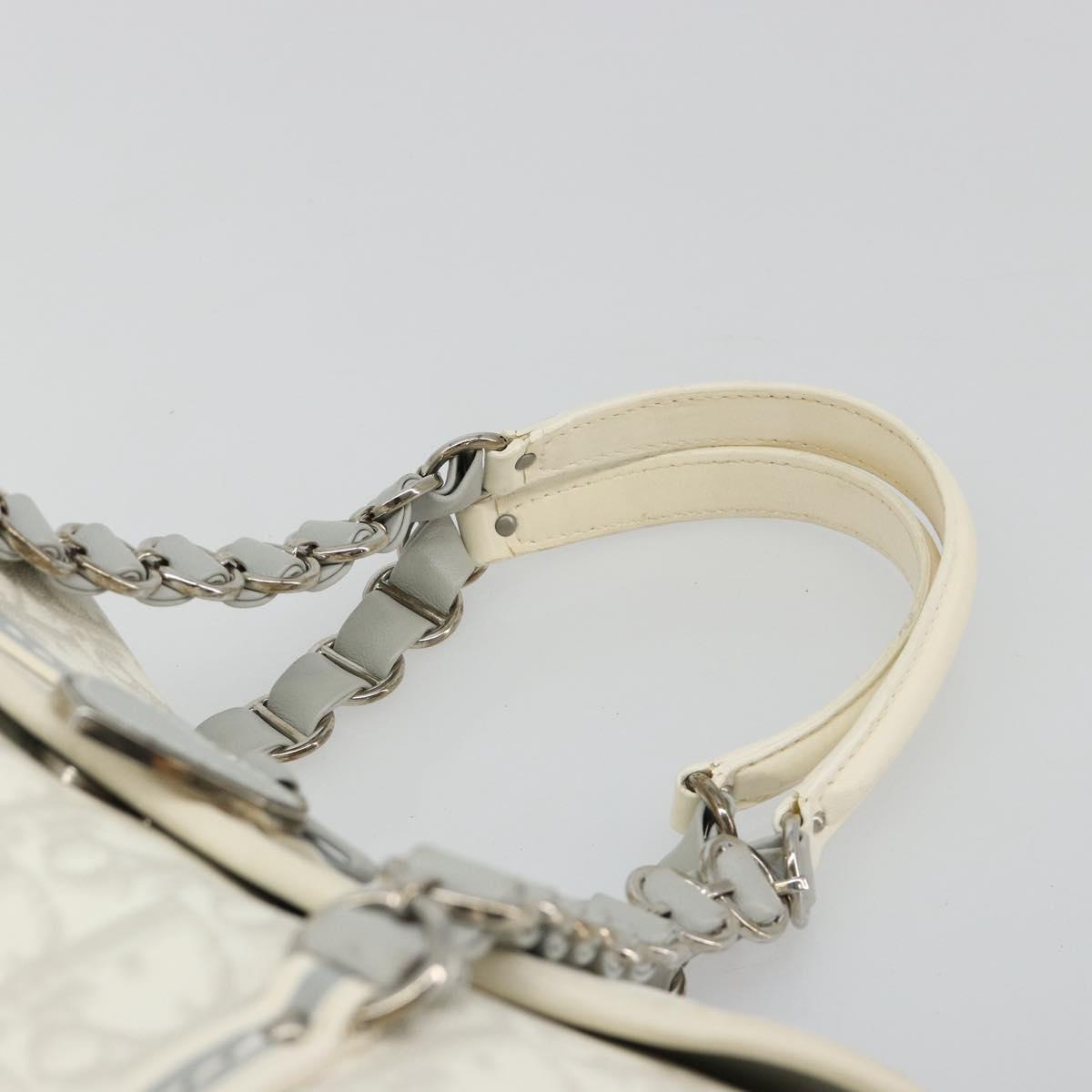 Christian Dior Trotter Canvas Romantic Chain Bag PVC White Silver Auth am11806V