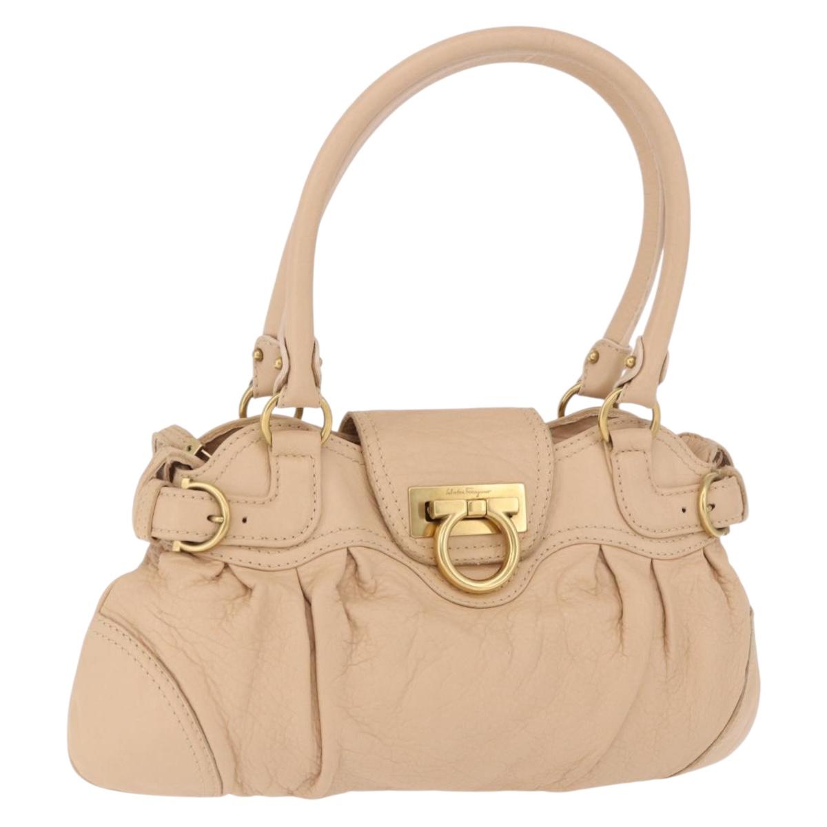 Salvatore Ferragamo Gancini Marissa Bag Leather Beige Gold Auth am11807V
